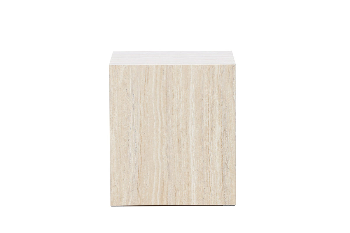 York Sofatisch von Venture Home, beiger Beistelltisch aus MDF mit quadratischer Tischplatte und schlichten Beinen im Steinlook