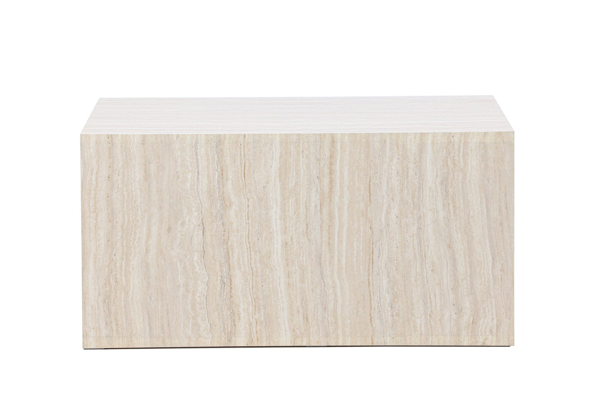 York Sofatisch von Venture Home, beiger Beistelltisch aus MDF mit quadratischer Tischplatte und schlichten Beinen im Steinlook