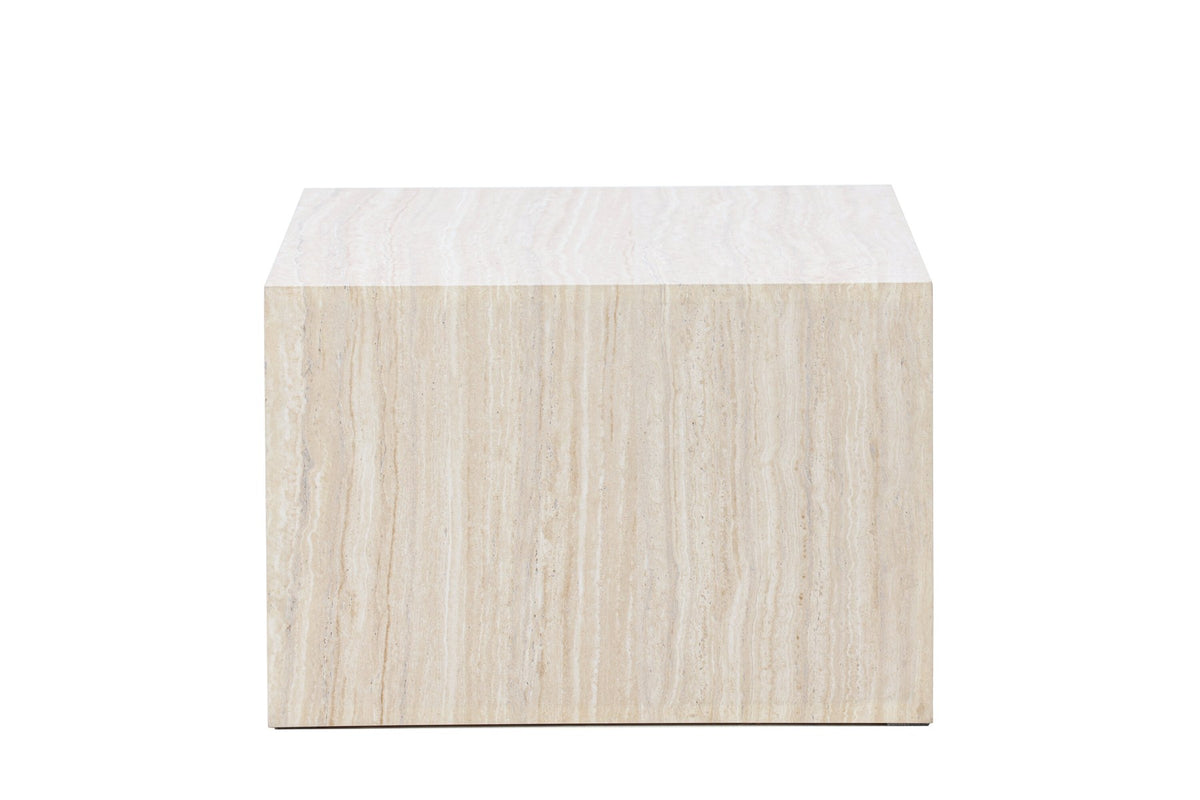 York Sofatisch von Venture Home, beiger Beistelltisch aus MDF mit quadratischer Tischplatte und schlichten Beinen im Steinlook