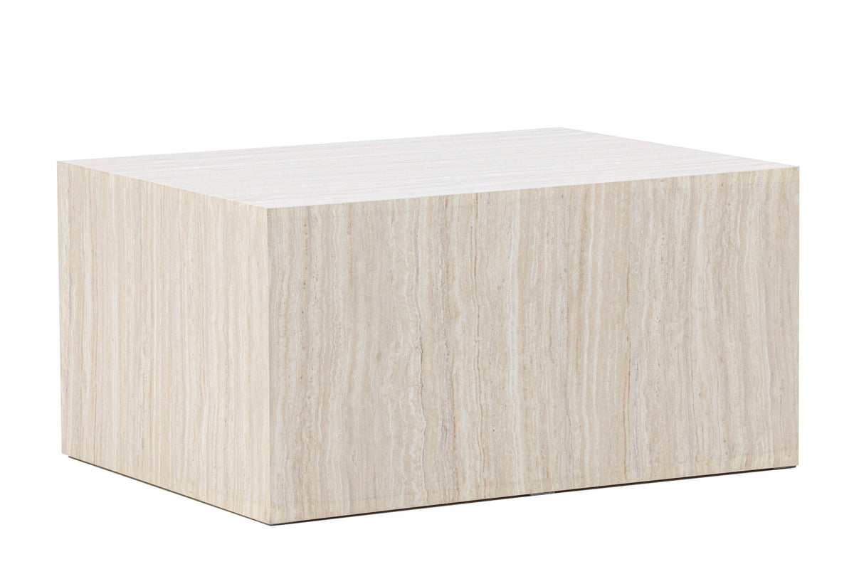 York Sofatisch von Venture Home, beiger Beistelltisch aus MDF mit quadratischer Tischplatte und schlichten Beinen im Steinlook