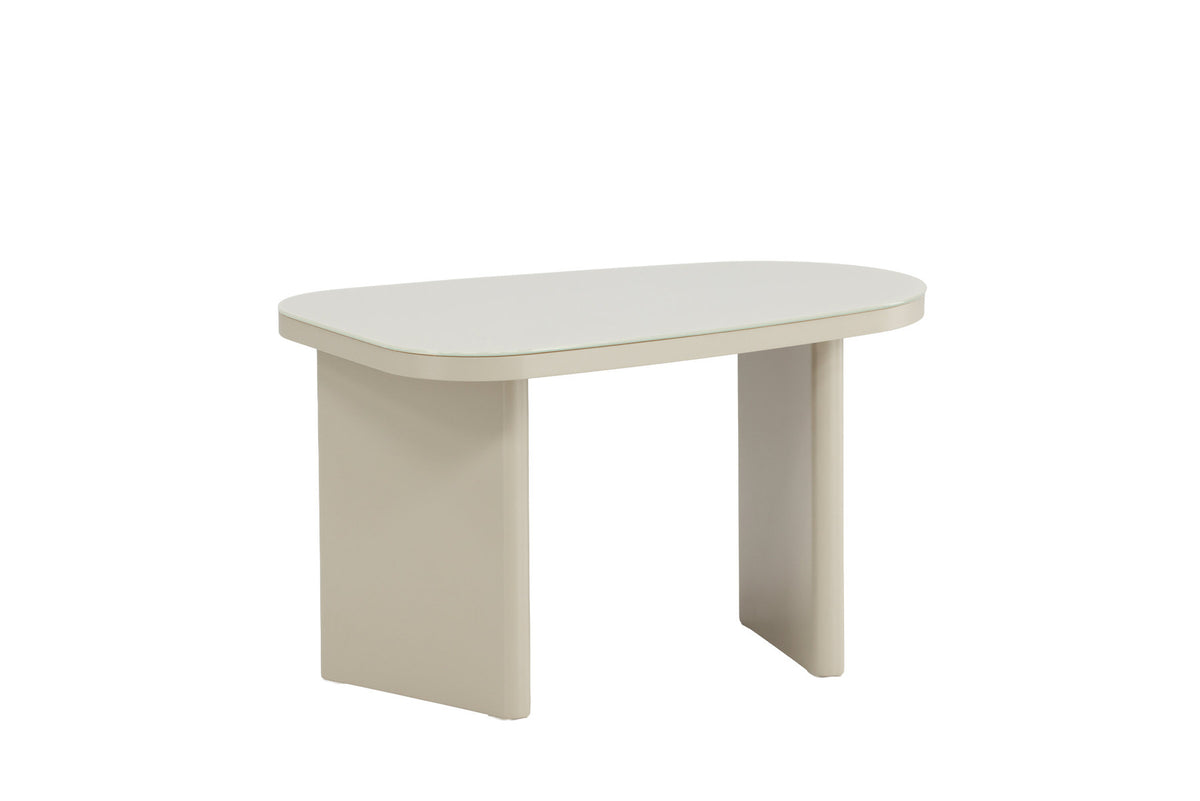 Grönvik Beistelltisch von Venture Home in Beige, Gestell aus MDF mit runder Glastischplatte, geschwungene Form.