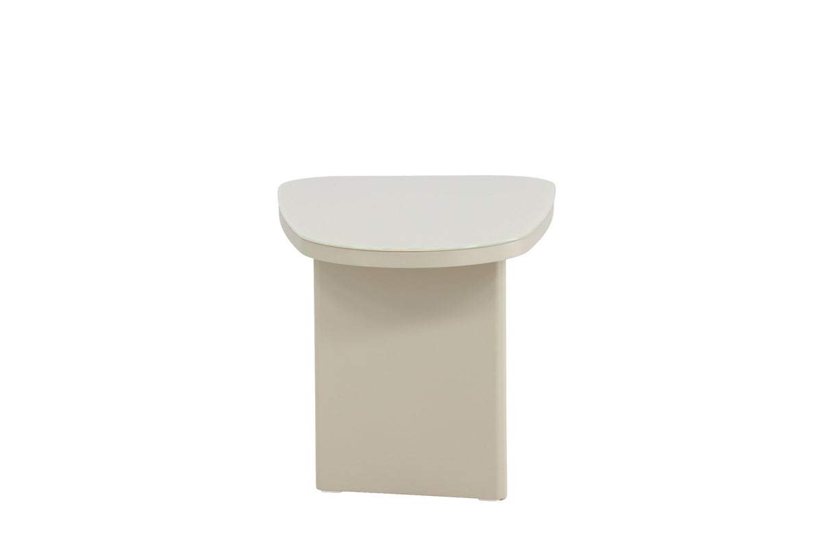 Grönvik Beistelltisch von Venture Home in Beige, Gestell aus MDF mit runder Glastischplatte, geschwungene Form.