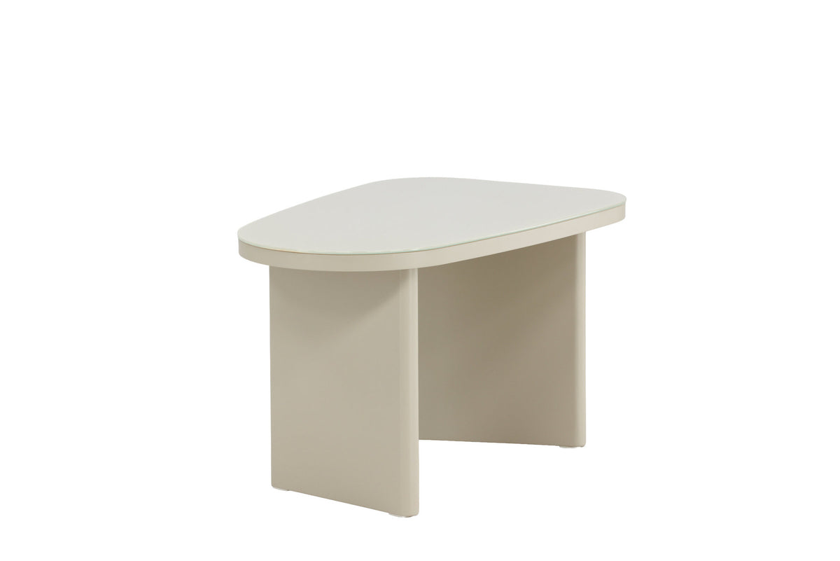 Grönvik Beistelltisch von Venture Home in Beige, Gestell aus MDF mit runder Glastischplatte, geschwungene Form.