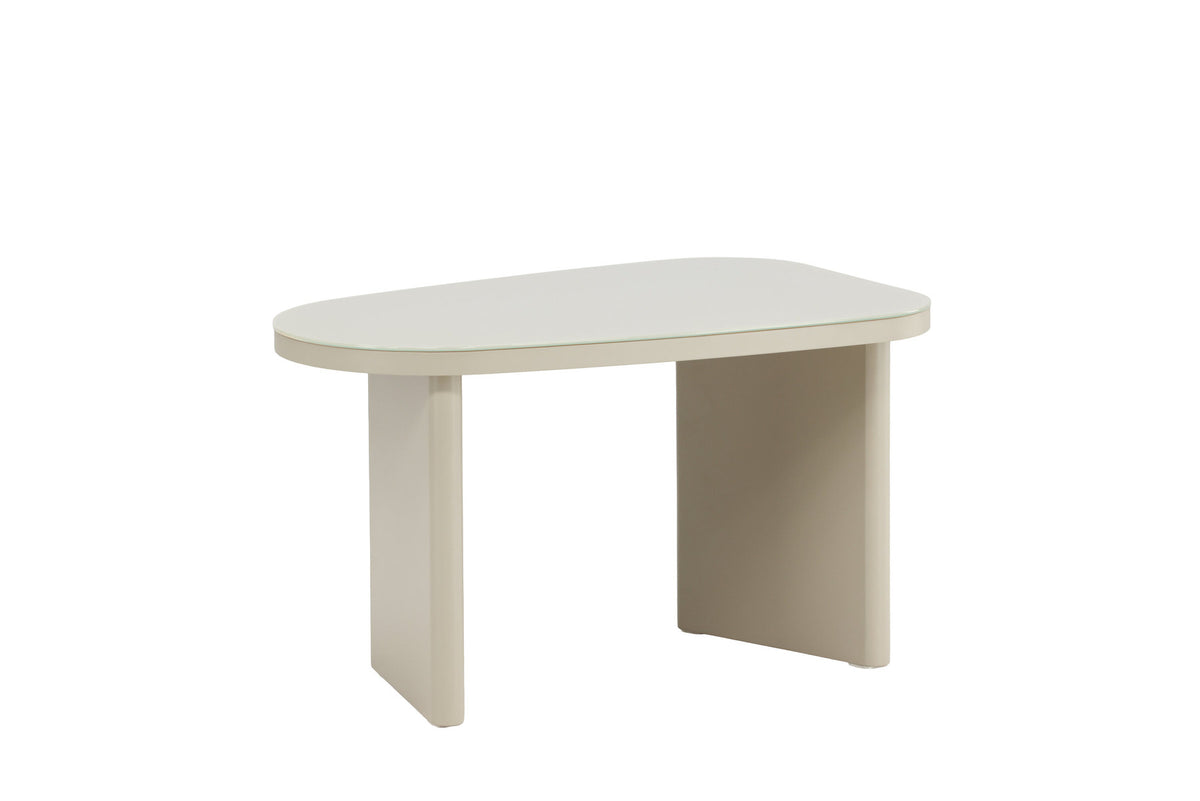 Grönvik Beistelltisch von Venture Home in Beige, Gestell aus MDF mit runder Glastischplatte, geschwungene Form.