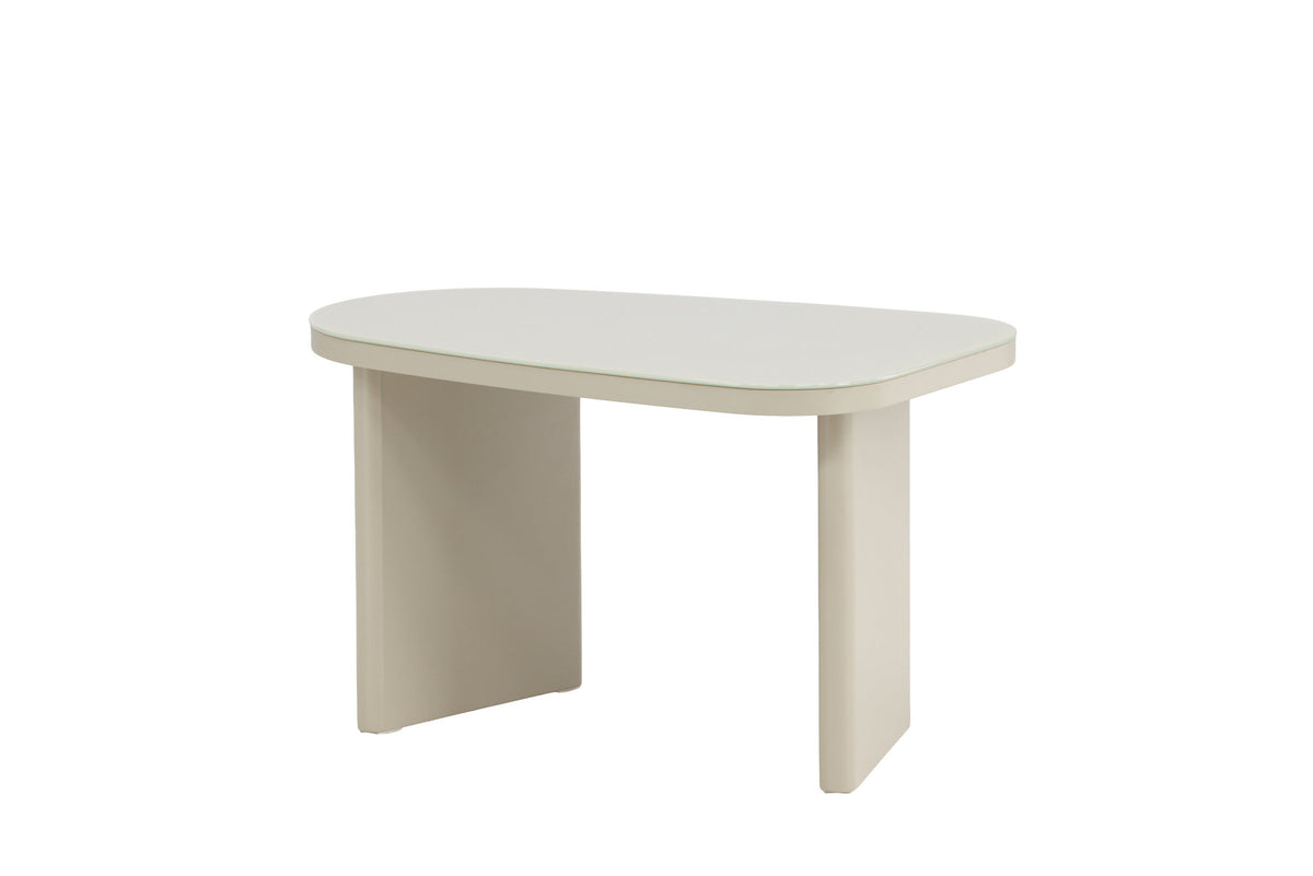 Grönvik Beistelltisch von Venture Home in Beige, Gestell aus MDF mit runder Glastischplatte, geschwungene Form.