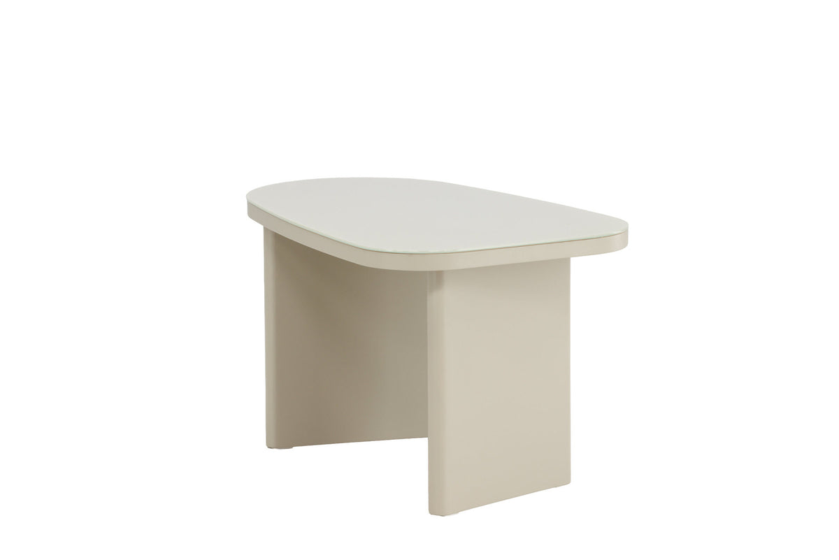 Grönvik Beistelltisch von Venture Home in Beige, Gestell aus MDF mit runder Glastischplatte, geschwungene Form.