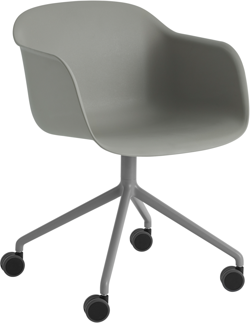 Fiber Armlehnstuhl drehbar mit Rollen in Grau präsentiert im Onlineshop von KAQTU Design AG. Dreh-Schalenstuhl mit Armlehnen und Rollen ist von Muuto