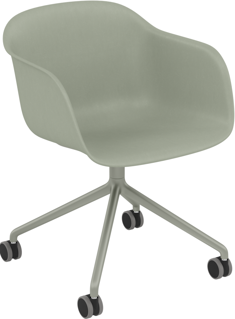 Fiber Armlehnstuhl drehbar mit Rollen in Grün präsentiert im Onlineshop von KAQTU Design AG. Dreh-Schalenstuhl mit Armlehnen und Rollen ist von Muuto