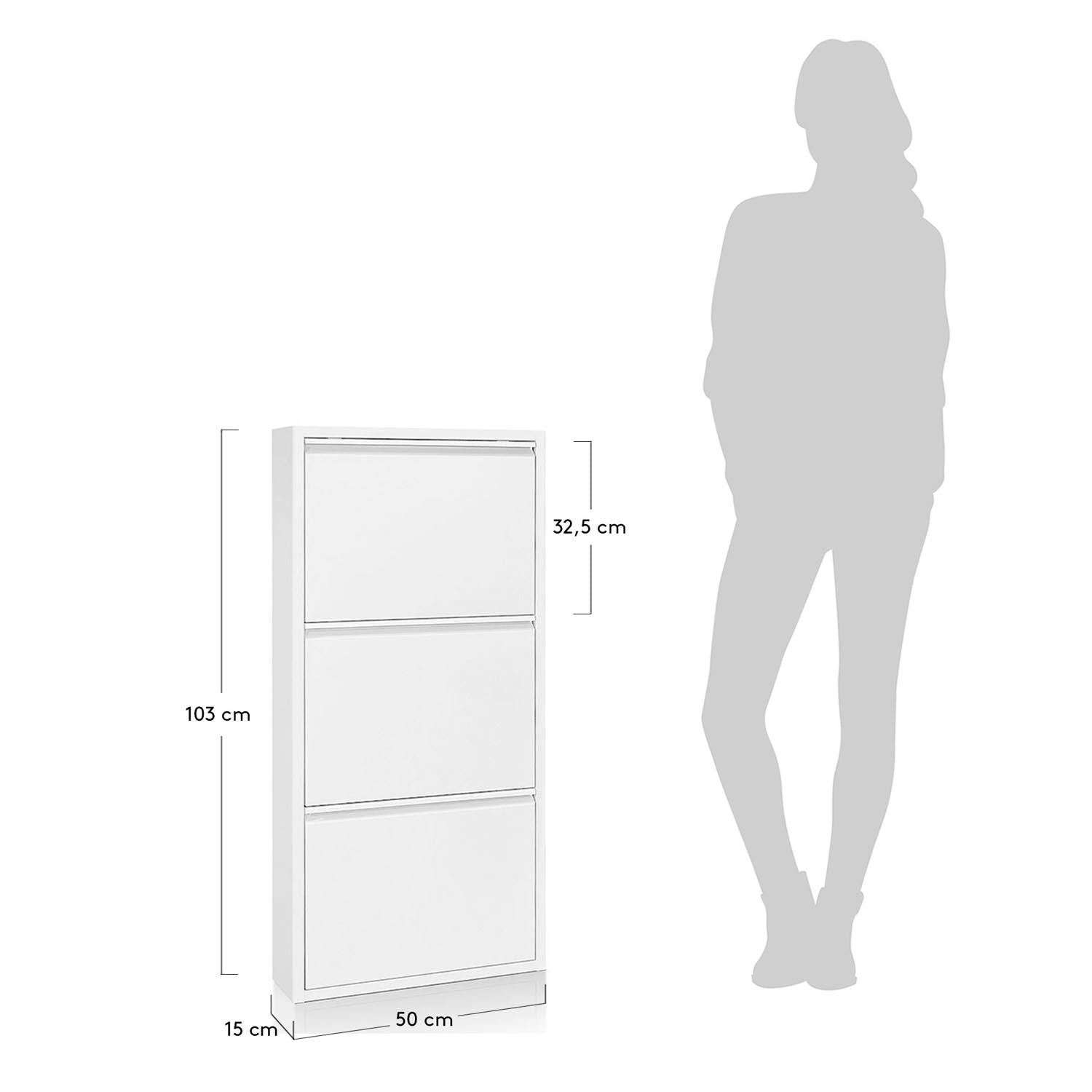 Stilvoller Kave Home Schuhschrank, 3 Türen, 50x103 cm, in Weiß.