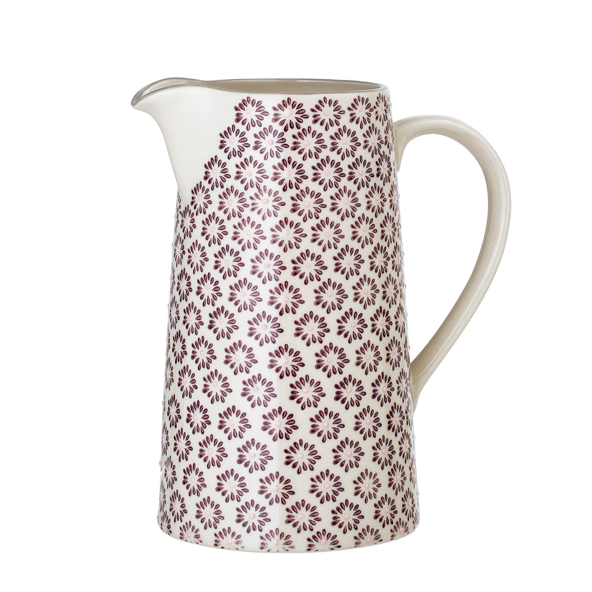 Elegante Maya Krug in Violett aus robustem Steingut, ideal für moderne Tischdekoration und vielseitigen Gebrauch.