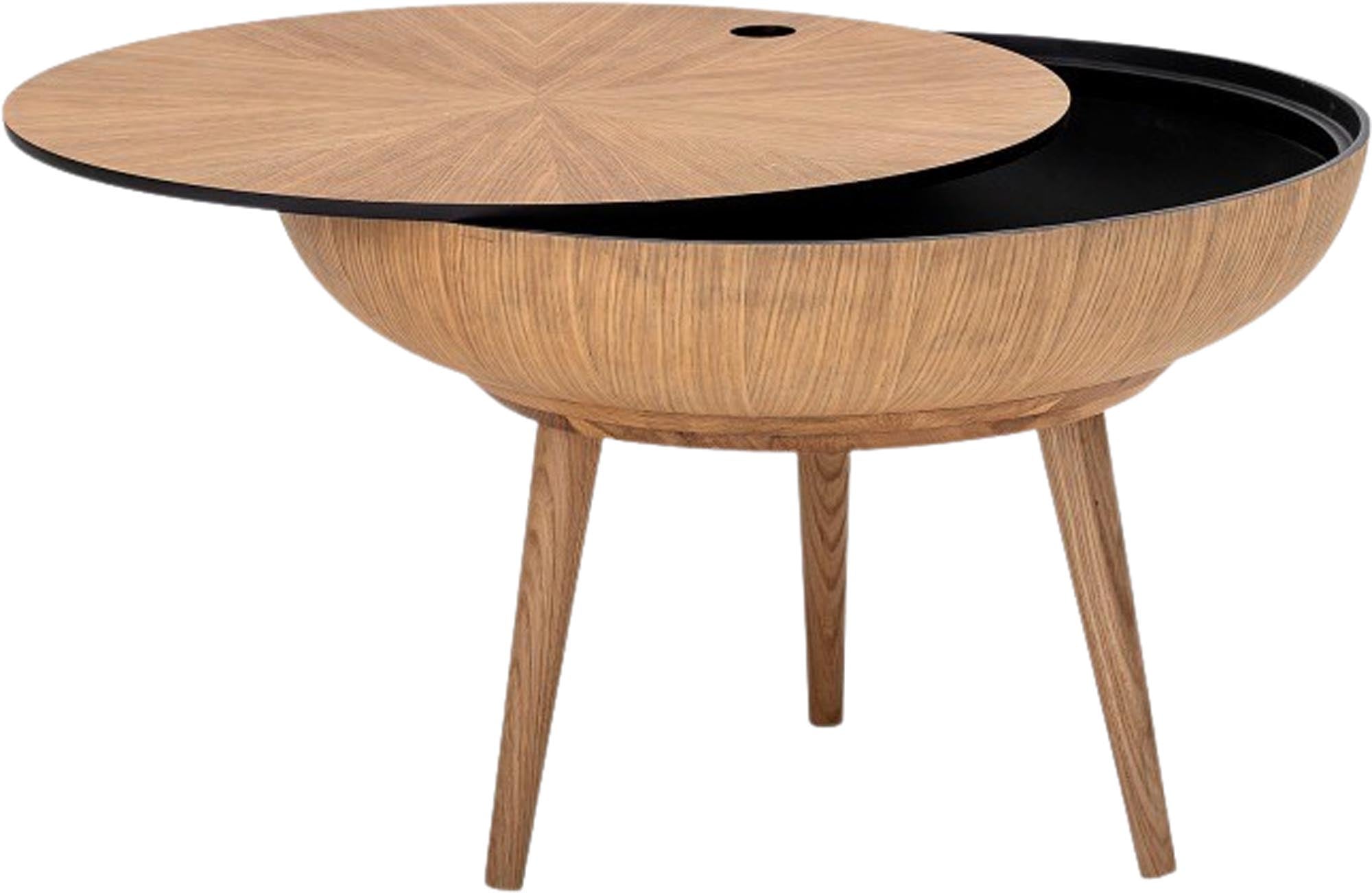 Eleganter Couchtisch aus Eiche, skandinavisches Design, abnehmbarer Deckel für Stauraum, vielseitig und stabil.