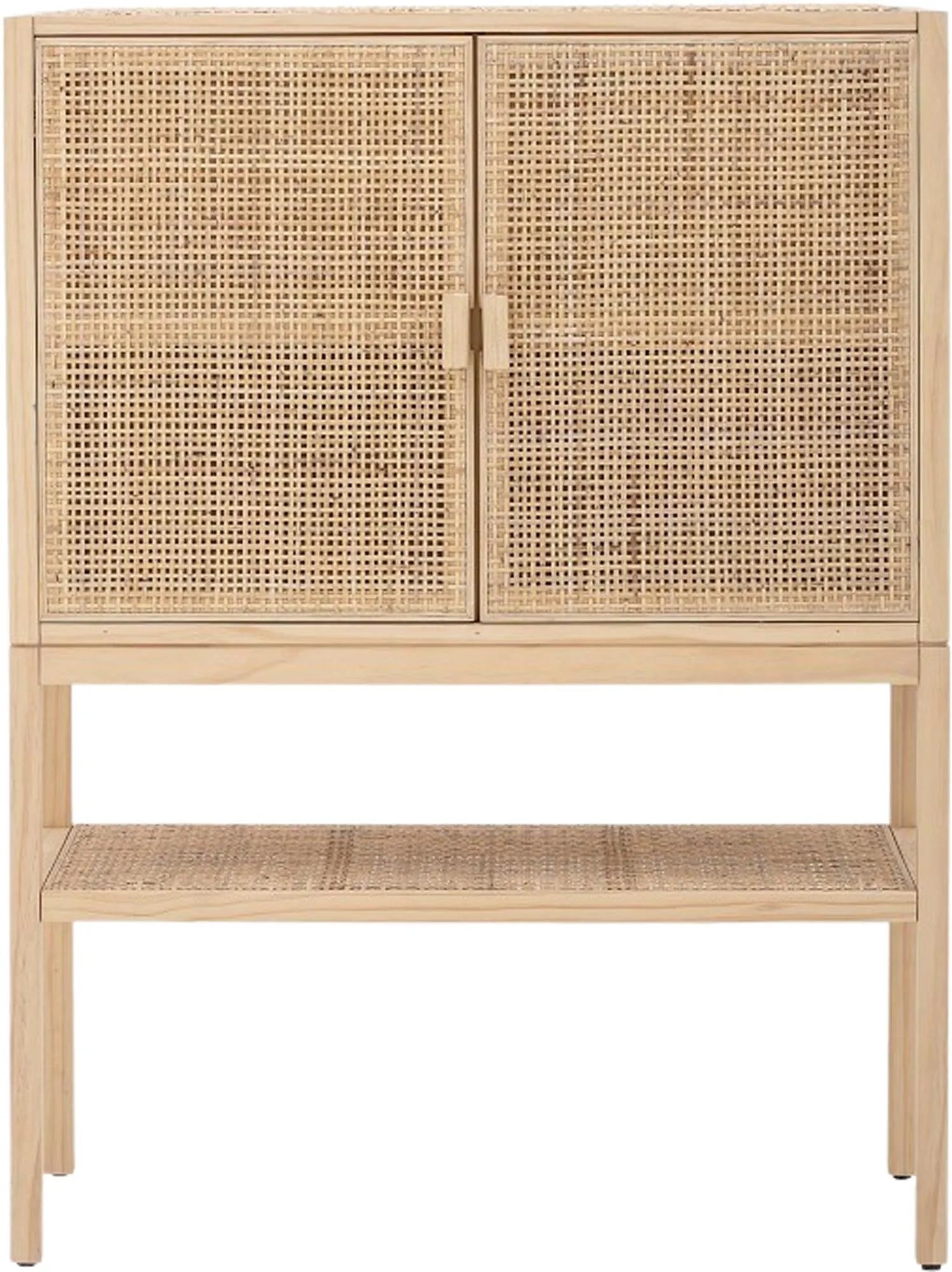 Der Sanna Kabinett von Bloomingville: Ein stilvolles Standregal aus Kiefer und Rattan, das nordischen Charme und Funktionalität vereint.