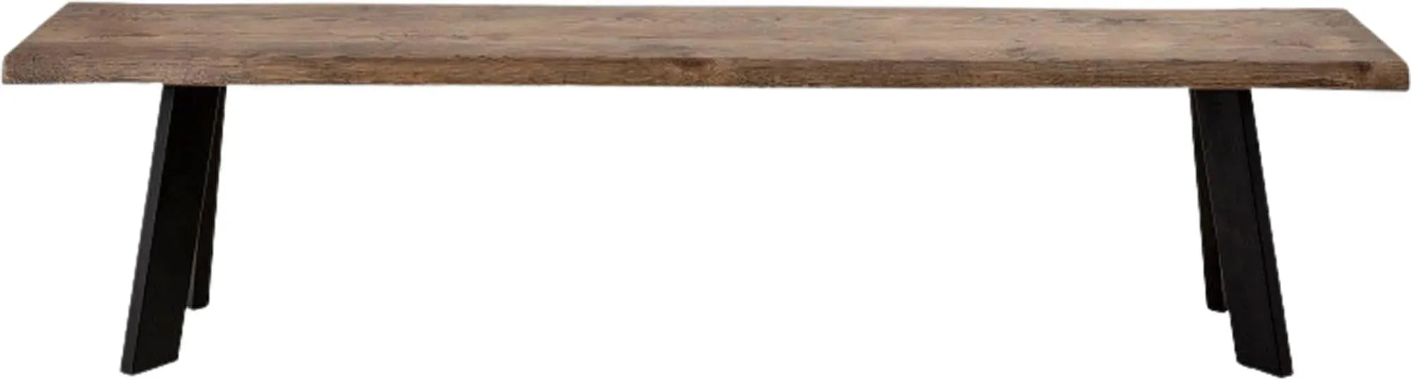Elegante Bank aus FSC®-zertifizierter Eiche mit robusten Eisenbeinen, ideal für jeden Wohnstil.