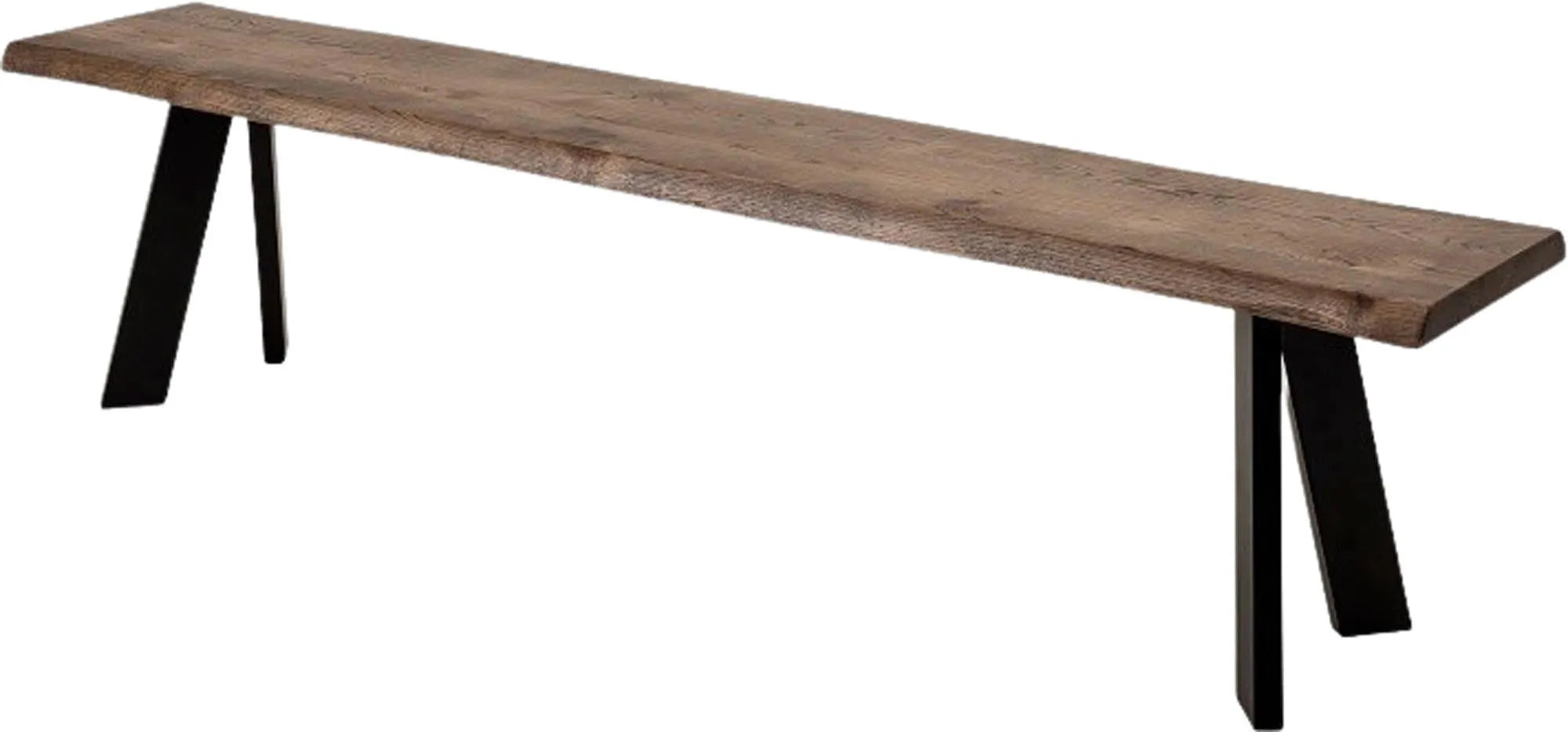 Elegante Bank aus FSC®-zertifizierter Eiche mit robusten Eisenbeinen, ideal für jeden Wohnstil.