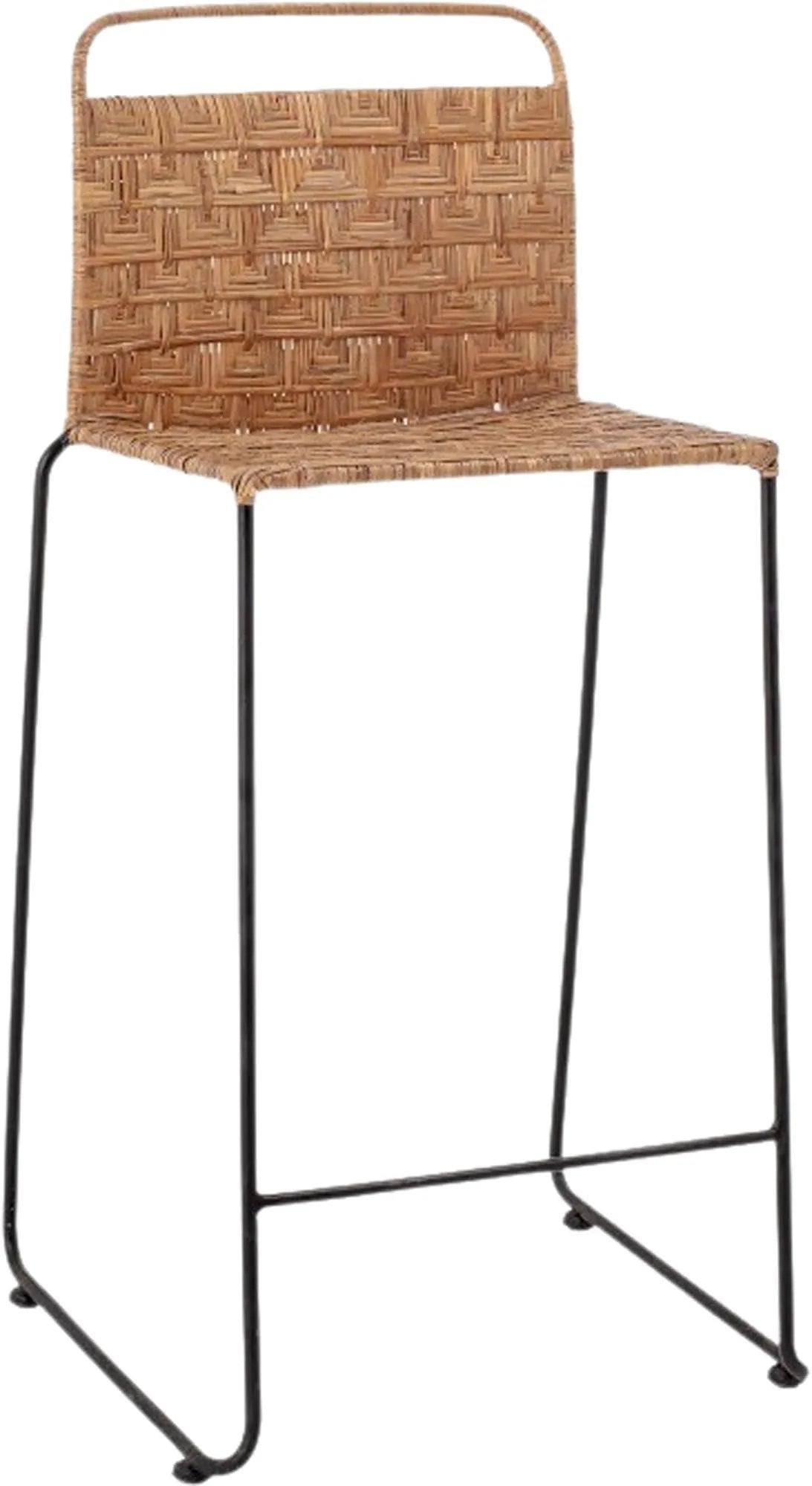 Eleganter Barstuhl aus Rattan und Metall, der Komfort und Stil in Ihre Küche oder Bar bringt.