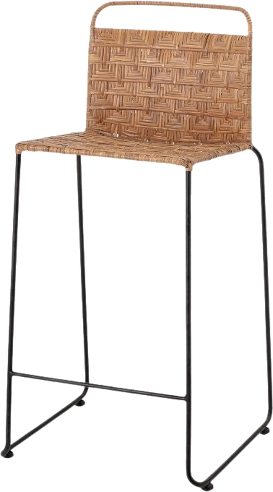 Eleganter Barstuhl aus Rattan und Metall, der Komfort und Stil in Ihre Küche oder Bar bringt.
