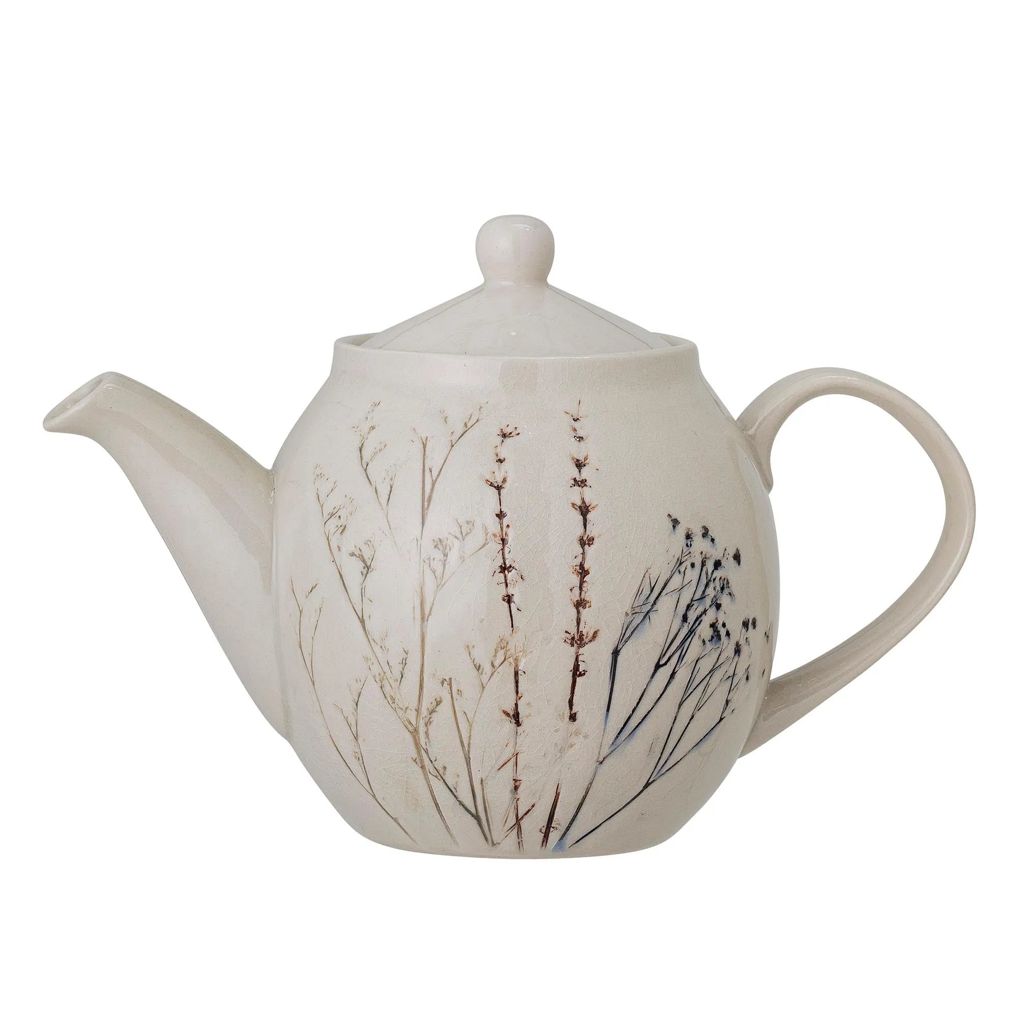 Die Bea Teekanne von Bloomingville: Stilvolles Steingut mit Blumenmotiven, 1200 ml, spülmaschinenfest, ideal für Teeliebhaber.