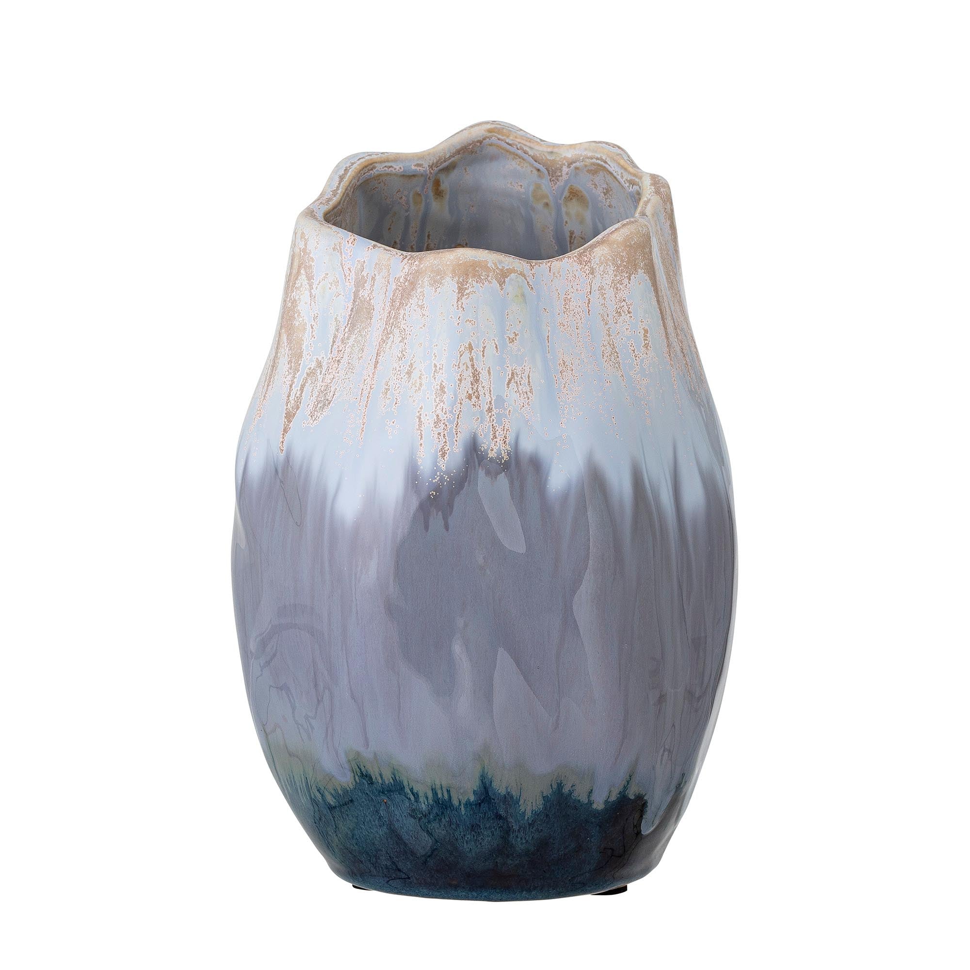 Elegante Jace Deko-Vase in Blau von Bloomingville: Skandinavisches Design, Keramik, einzigartiger Batikeffekt, vielseitig und zeitlos.