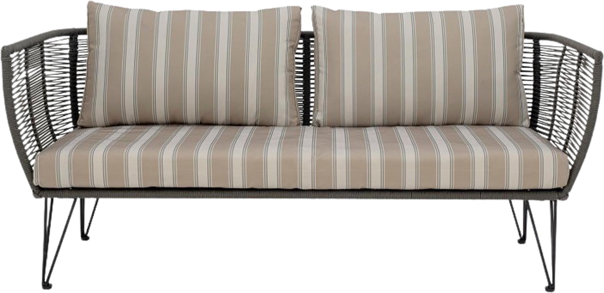 Das Mundo Sofa von Bloomingville: Stilvolles 2er Sofa in Grün mit pulverbeschichtetem Metallrahmen und handgewebtem Polyesterseil.