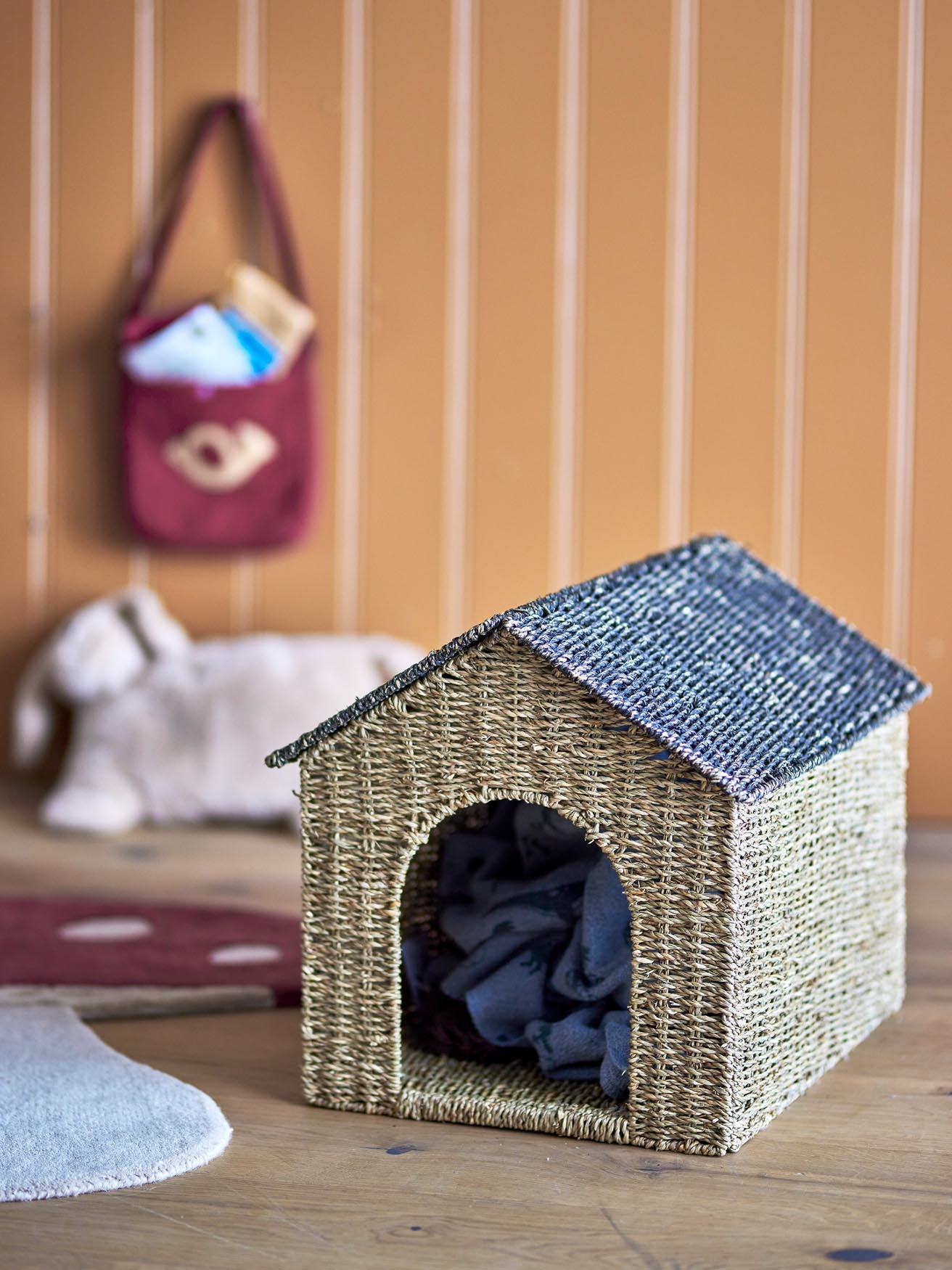 Fredie basket with lid, nature, sea grass