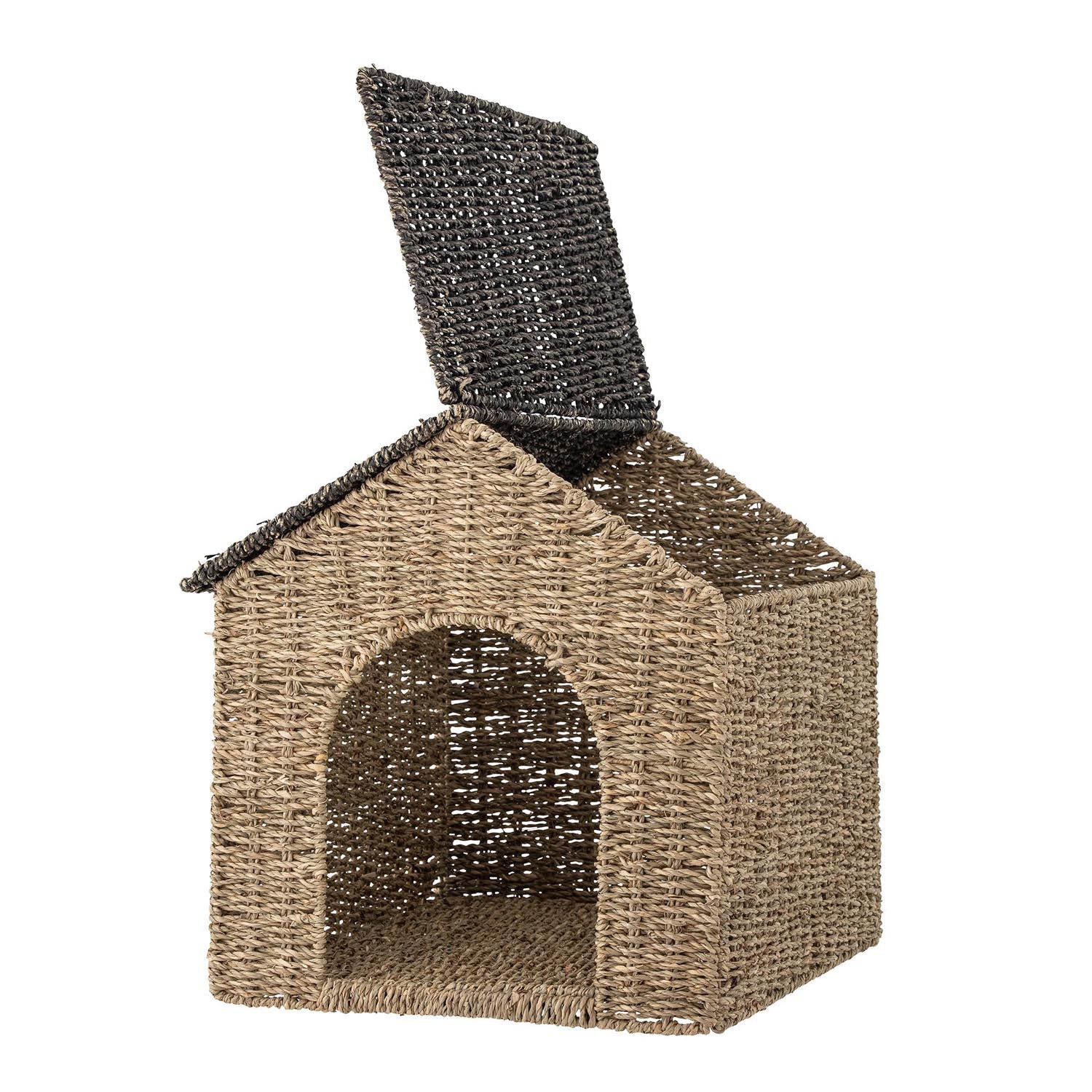 Fredie basket with lid, nature, sea grass