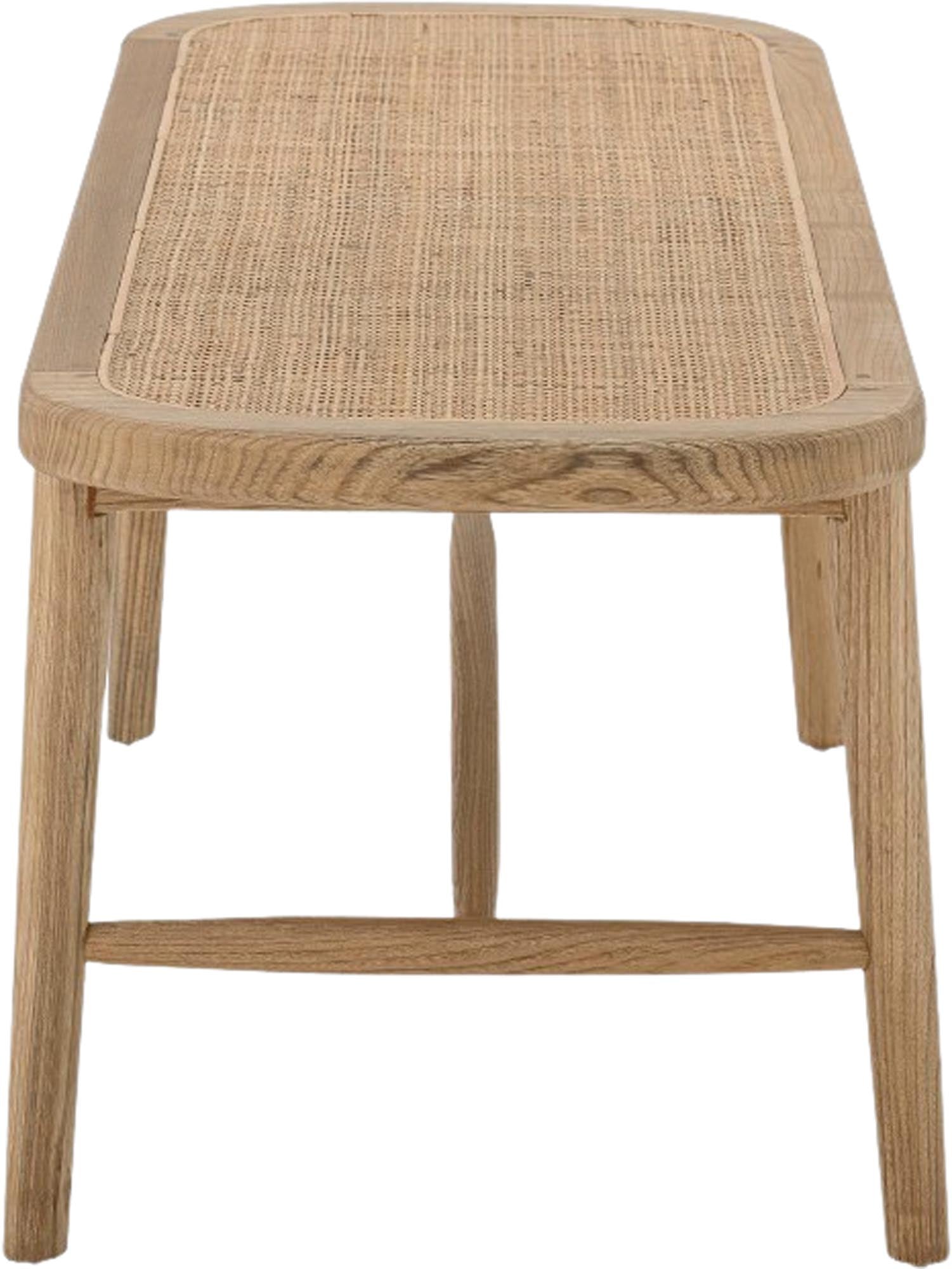 Elegante Teakbank mit Zuckerrohr-Sitz, ideal für drinnen und draußen, zeitloser Stil für jeden Raum.