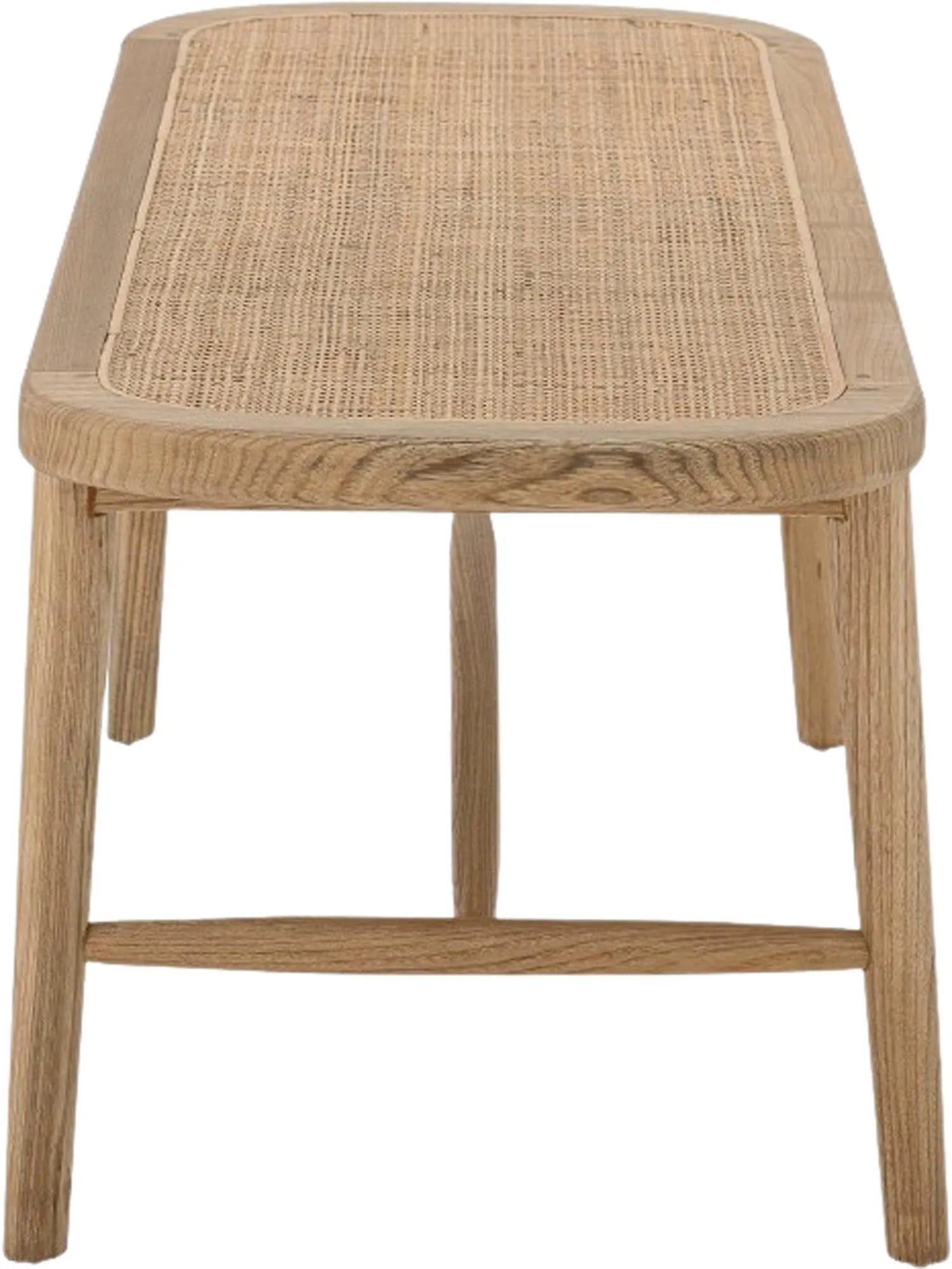 Elegante Teakbank mit Zuckerrohr-Sitz, ideal für drinnen und draußen, zeitloser Stil für jeden Raum.