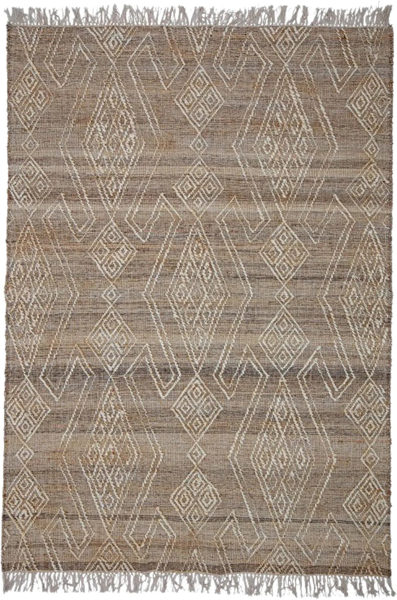 Rupen Teppich von Bloomingville: Natürliche Jute, weiche Wolle, sanfte Farben, charmante Fransen. Vielseitig und stilvoll.