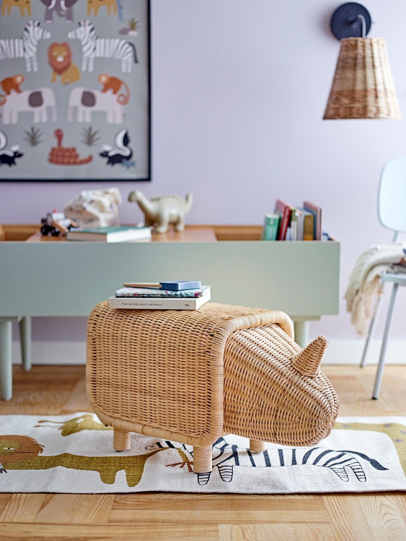 Sofe stool with storage space, nature, rattan