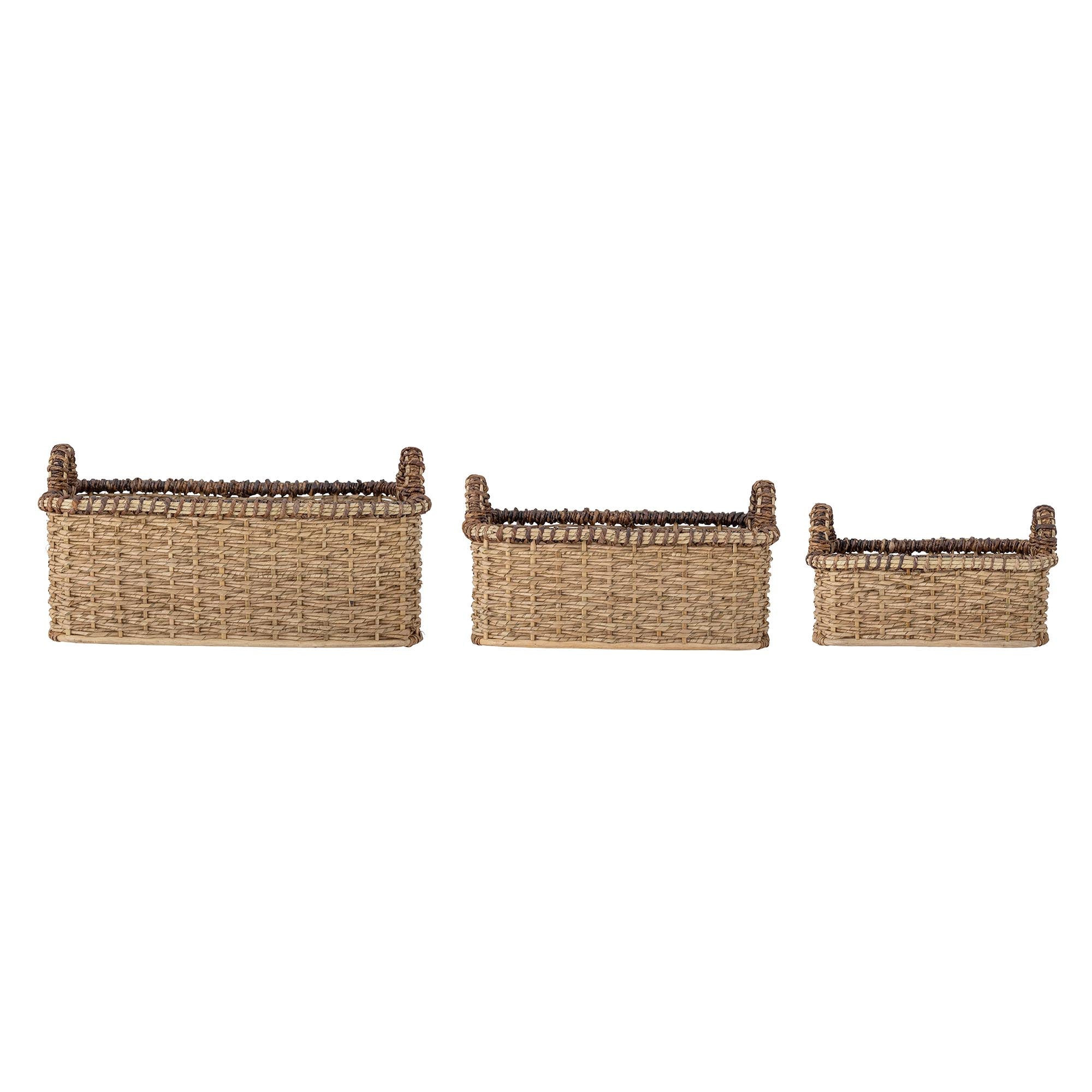 Stilvolles 3er Set Todi Körbe aus Palmblatt, verziert mit Abaka. Ideal für Aufbewahrung und Dekoration. Natürlich und elegant.