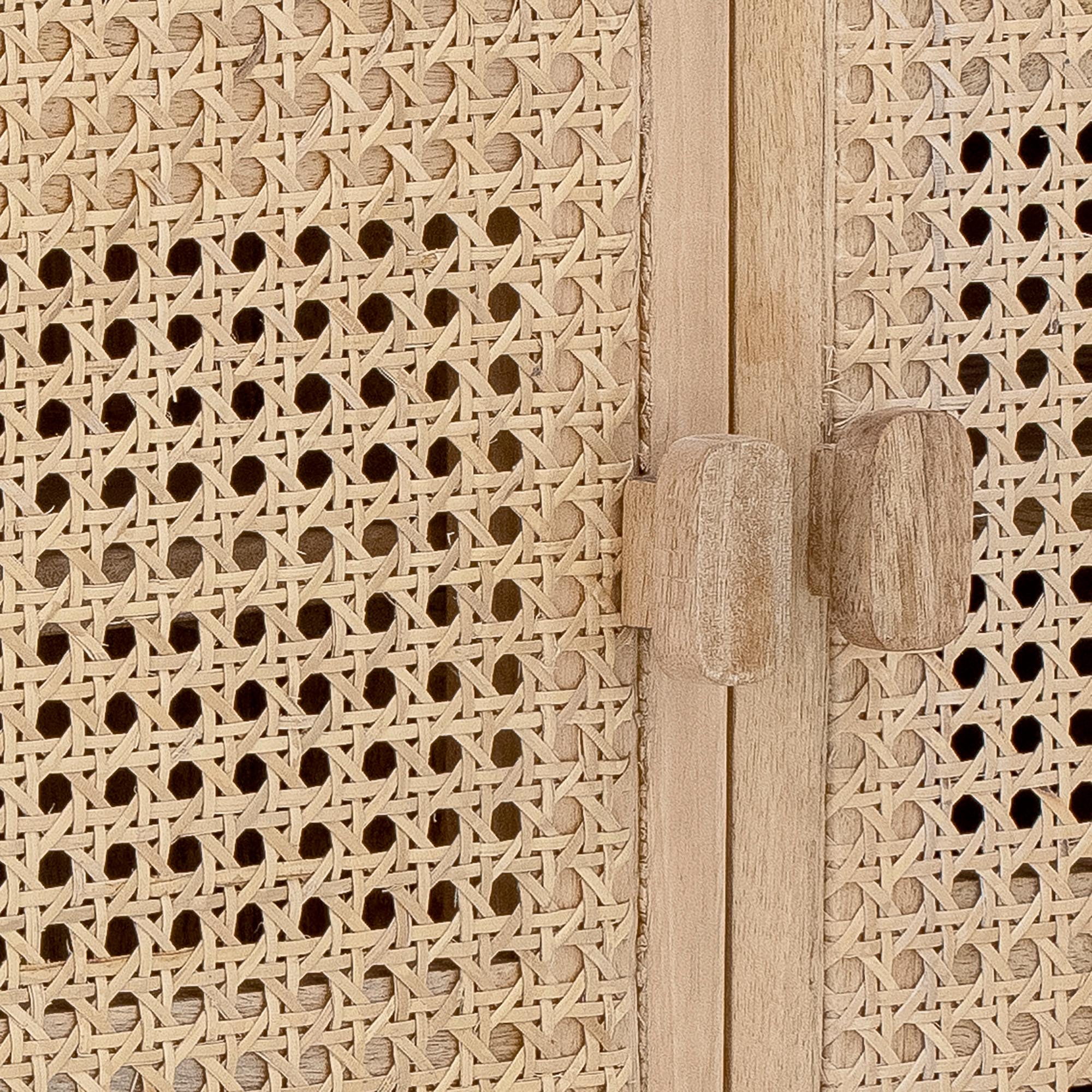 Stilvoller Bandol Kabinett aus hochwertigem Mangoholz, mit elegantem gewölbtem Design und exotischen Zuckerrohrtüren. Perfekt für jeden Raum.
