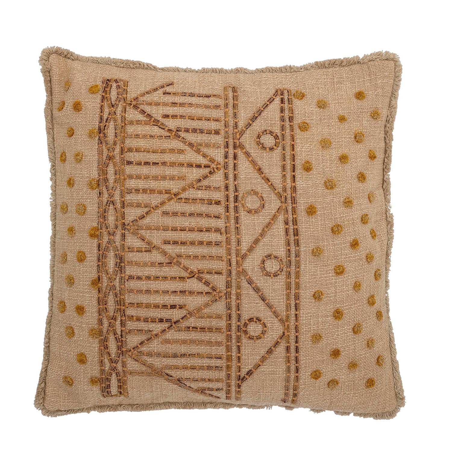Taranto Kissen von Bloomingville: 100% Baumwolle, kunstvolles Stickmuster, Fransen, skandinavisch, boho, elegant, gemütlich.