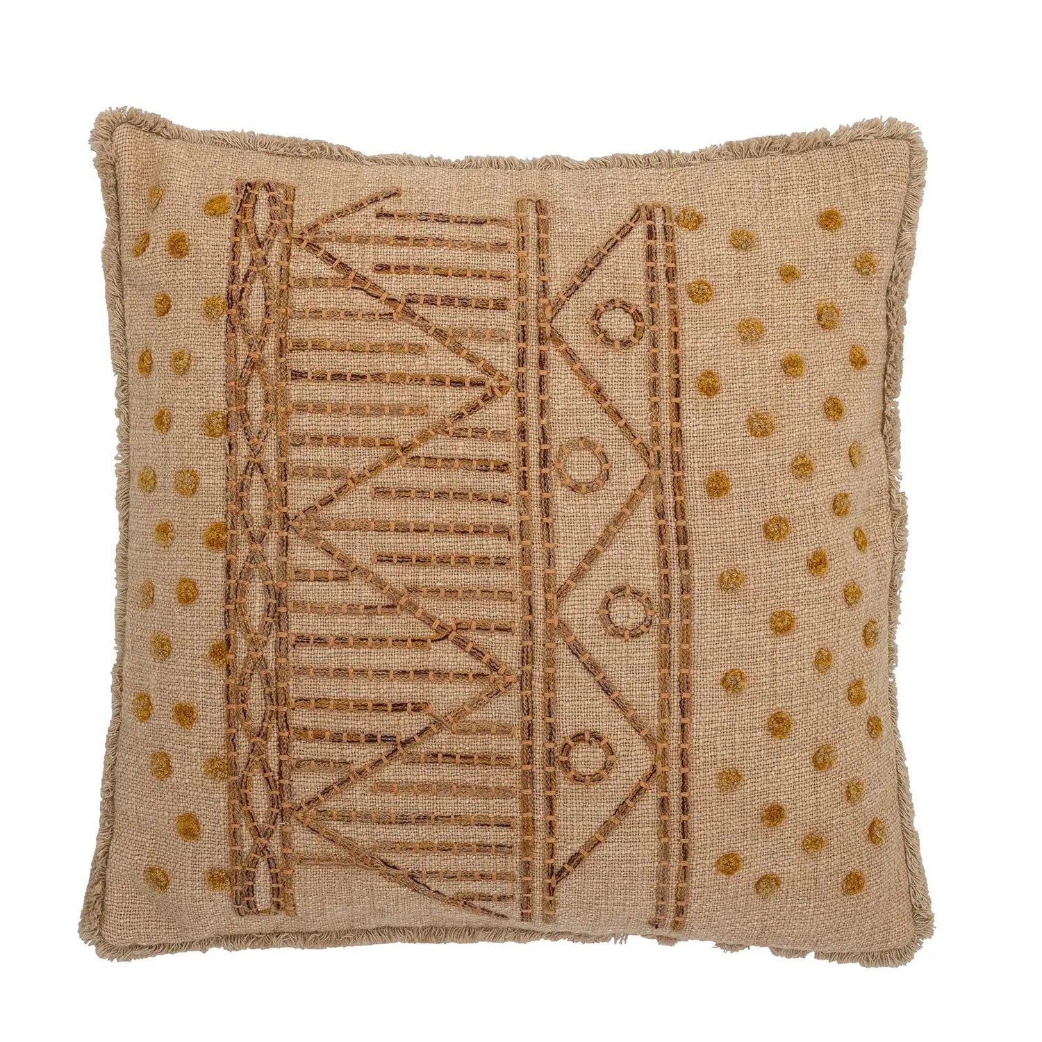 Taranto Kissen von Bloomingville: 100% Baumwolle, kunstvolles Stickmuster, Fransen, skandinavisch, boho, elegant, gemütlich.