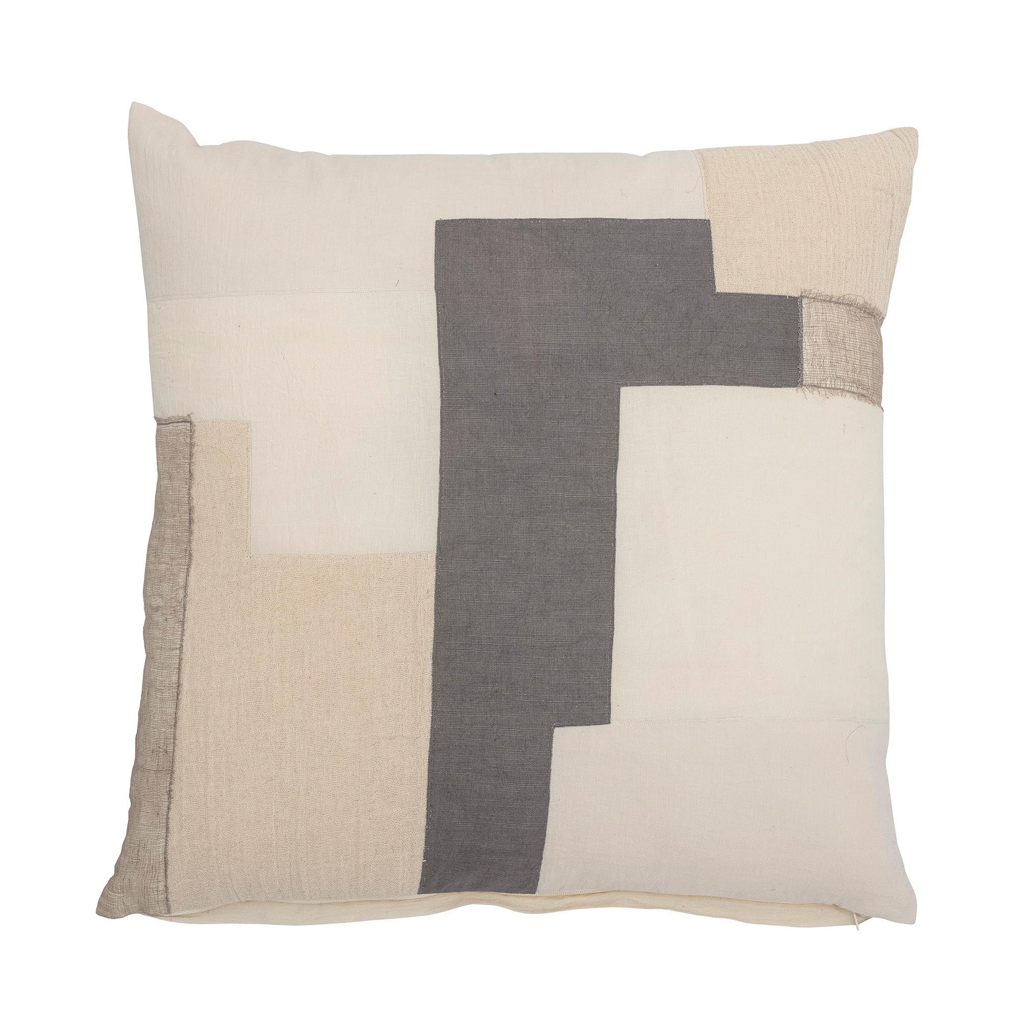 Elegantes graues Maje Kissen von Bloomingville im Patchwork-Look, aus 100% Leinen, vielseitig und stilvoll.