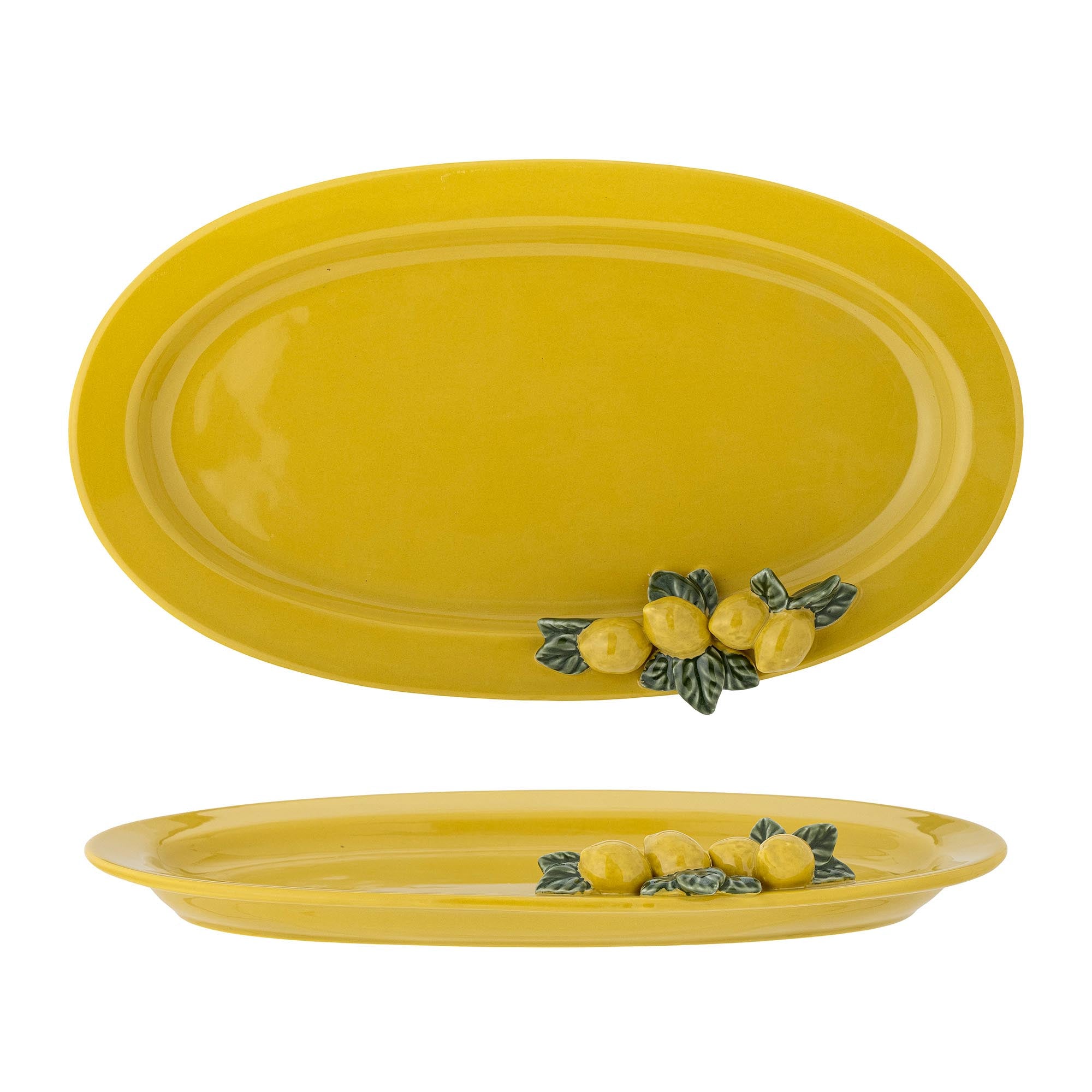 Leuchtend gelbe Steingutplatte von Creative Collection für stilvolles Servieren.