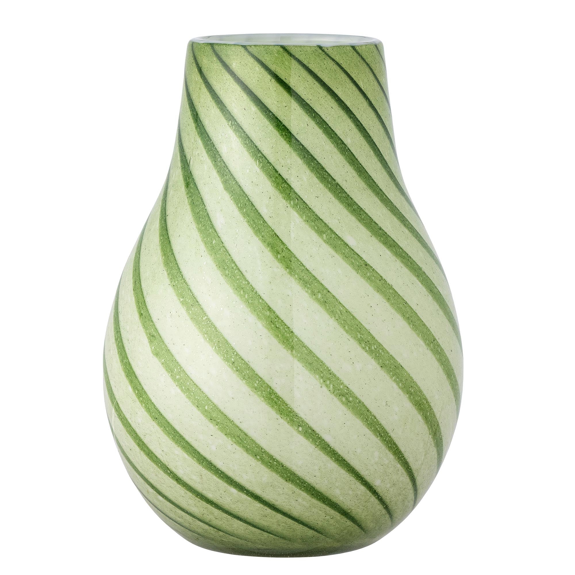 Die Leona Vase von Bloomingville: Ein mundgeblasenes Kunstwerk aus grünem Glas, das mit faszinierender Lichtbrechung und stilvoller Form besticht.