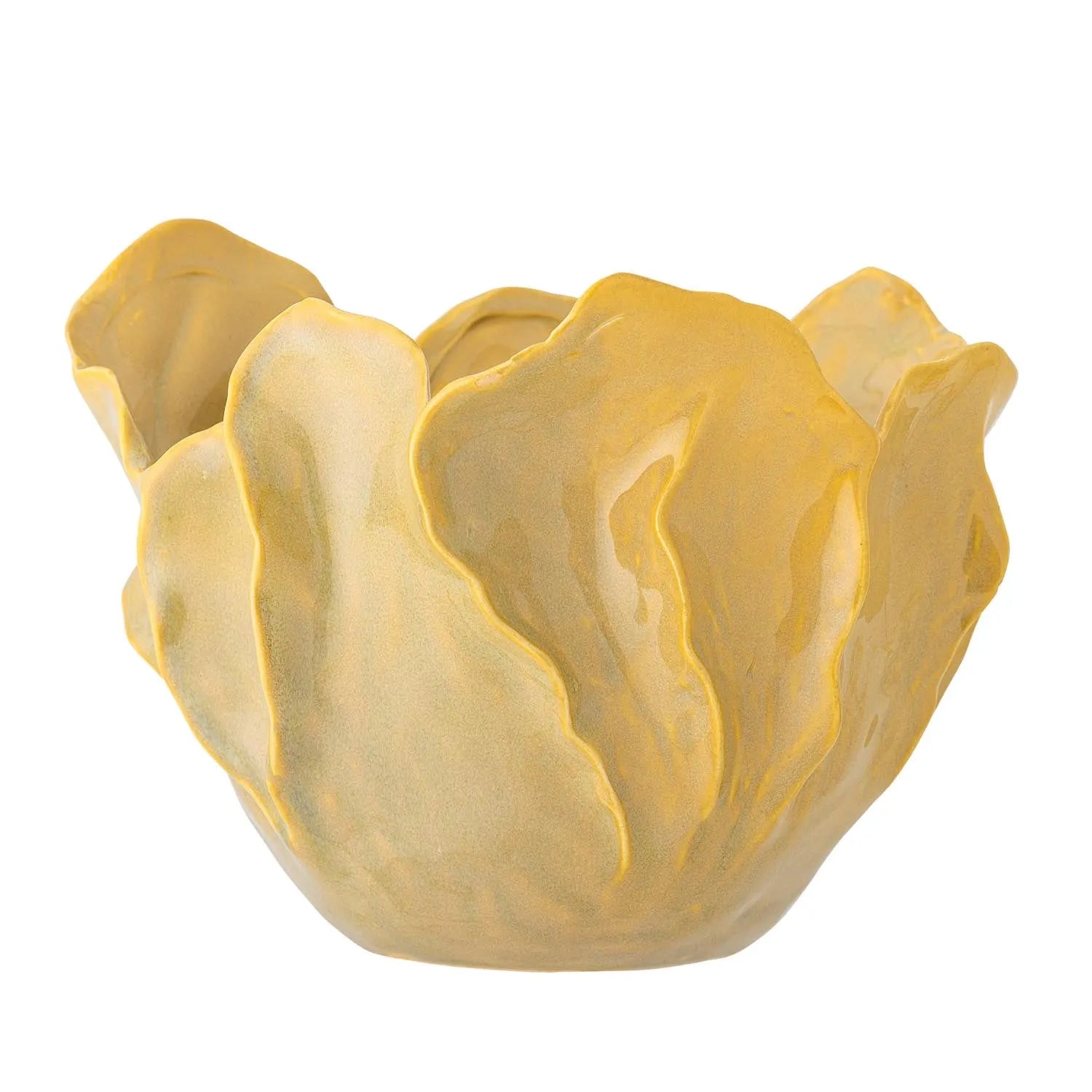 Die Bastien Schale in leuchtendem Gelb vereint robustes Steingut mit skulpturalem Design, ideal für stilvolle Präsentationen.