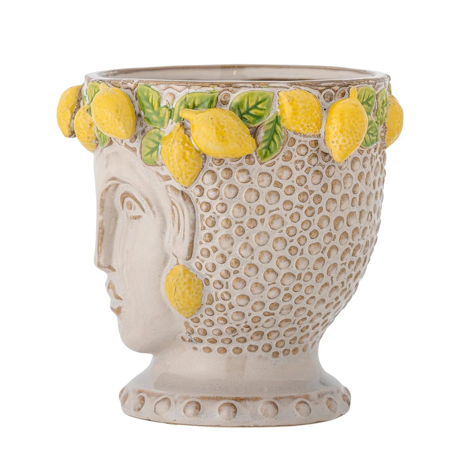Ein handgefertigter Steingut-Blumentopf in leuchtendem Gelb, inspiriert von italienischem Design, verleiht jedem Raum mediterranes Flair.