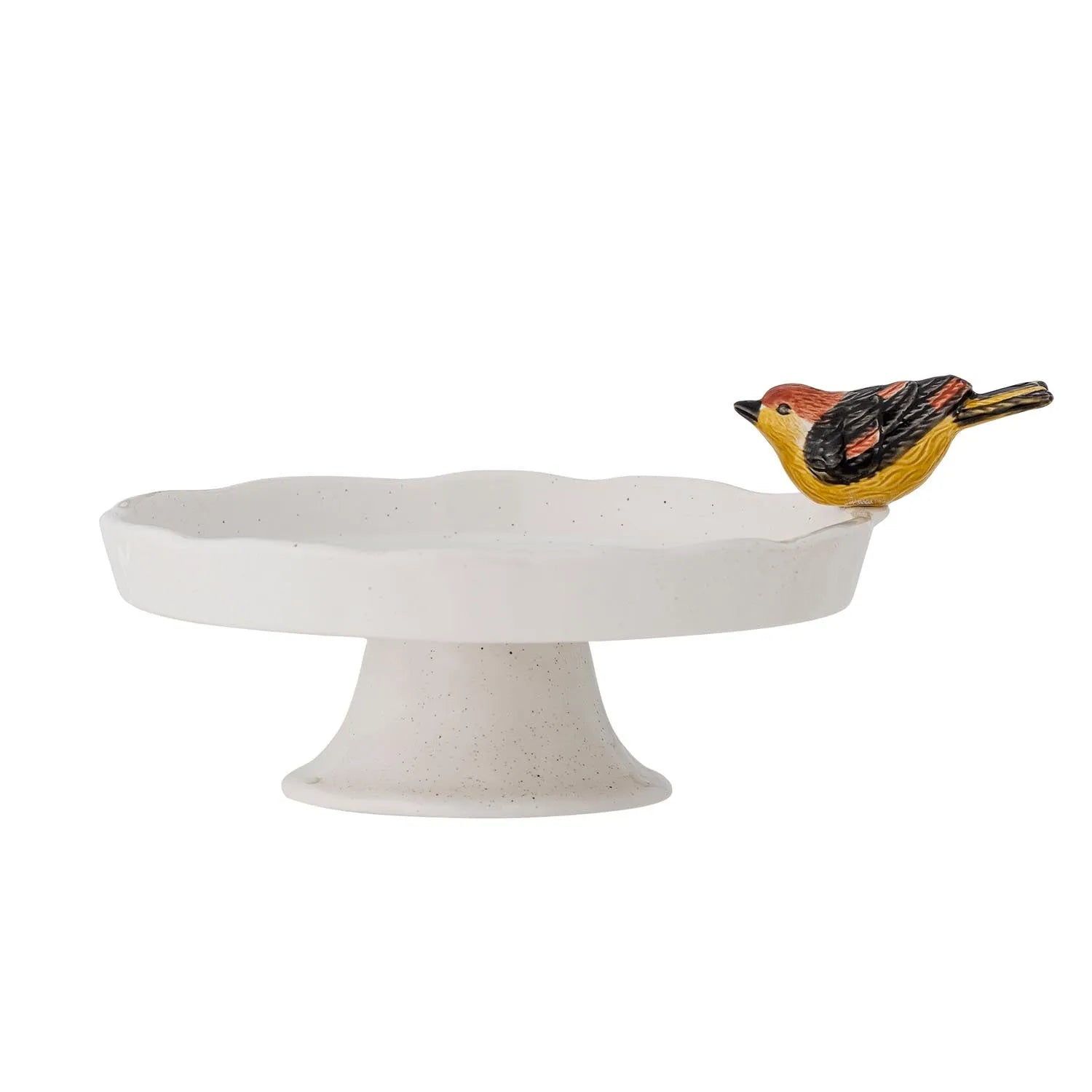 Eleganter Tweet Kuchenteller aus Steingut mit verspieltem Vogelmotiv, ideal für stilvolle Präsentationen und langlebigen Gebrauch.