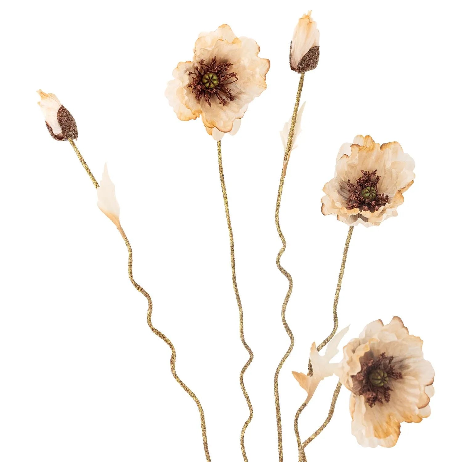 Ein naturgetreuer Mohnblumenstiel, der ohne Pflegeaufwand Eleganz und Frische in Ihr Zuhause bringt.