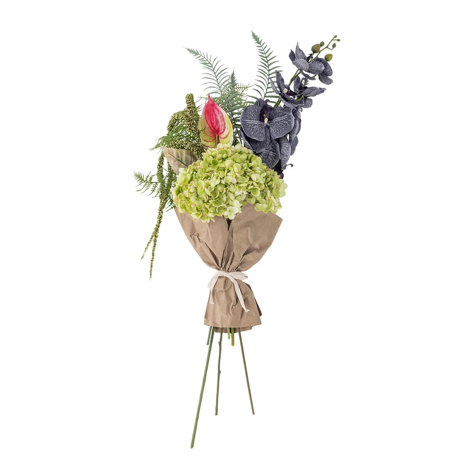 Ein eleganter, langlebiger Blumenstrauß in Blau und Grün, der Natur und Kunst vereint und jeden Raum verzaubert.