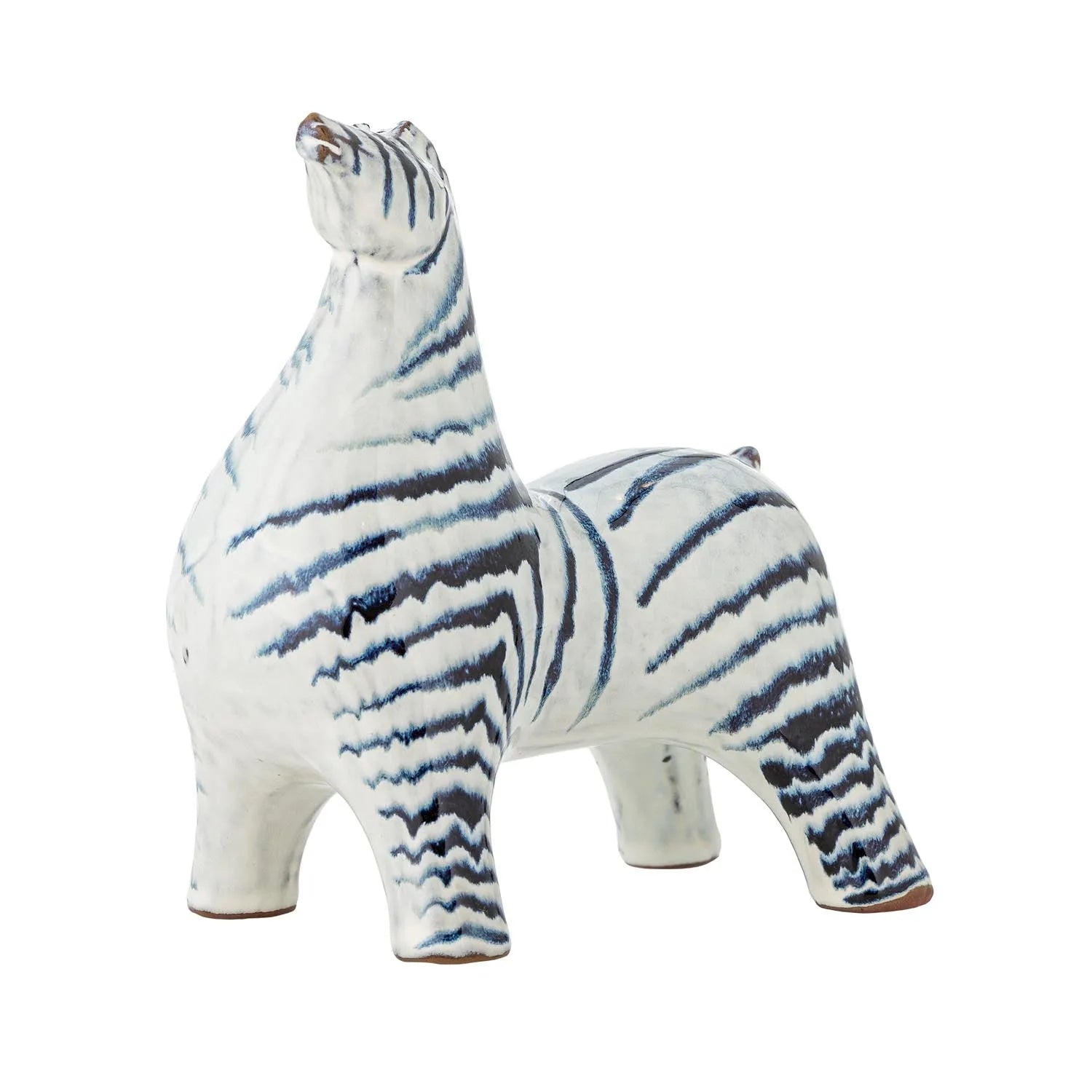 Elegantes Steingut-Pferd in Blau mit handgemalten Streifen, ein Unikat von Bloomingville, das jedem Raum Exotik verleiht.