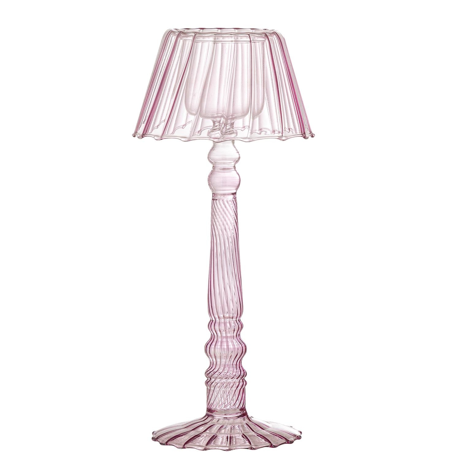 Eleganter Teelichthalter aus rosafarbenem Glas von Bloomingville, ideal für stimmungsvolle Beleuchtung und stilvolle Dekoration.
