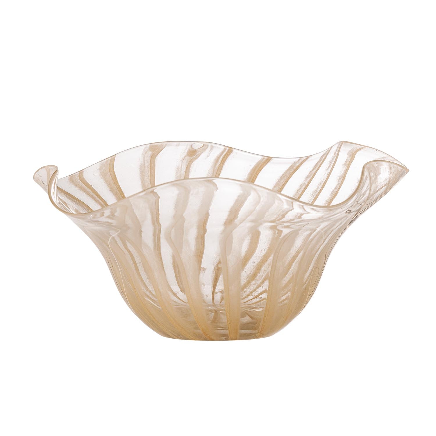 Die Imri Schale von Bloomingville: Rosé-Glas, wellige Ränder, skandinavisches Design. Ideal für Obst, Snacks, Deko. Elegant und vielseitig.