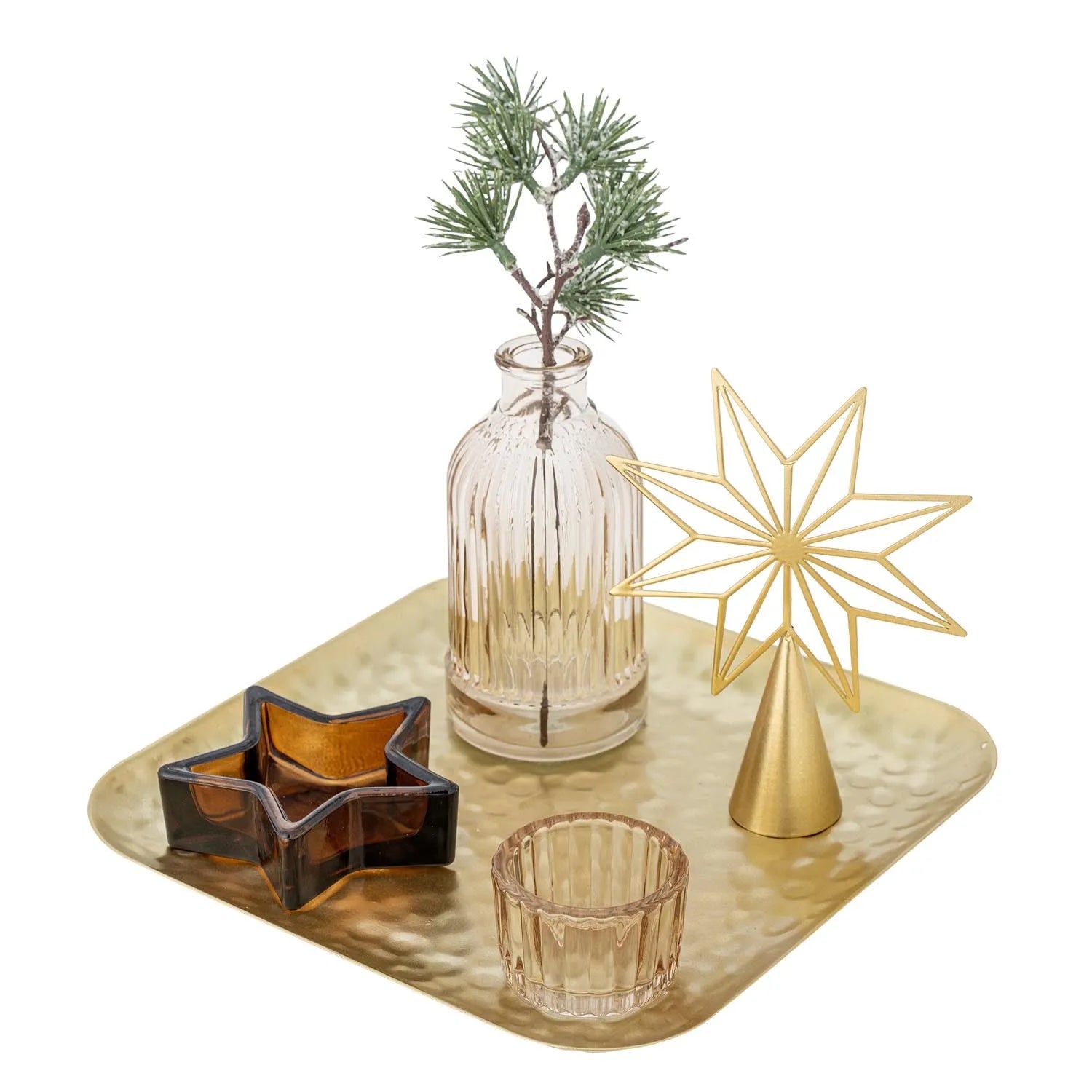 Sanga Tablett mit Teelichthaltern, Gold, Glas in Gold präsentiert im Onlineshop von KAQTU Design AG. Teelichthalter ist von Bloomingville