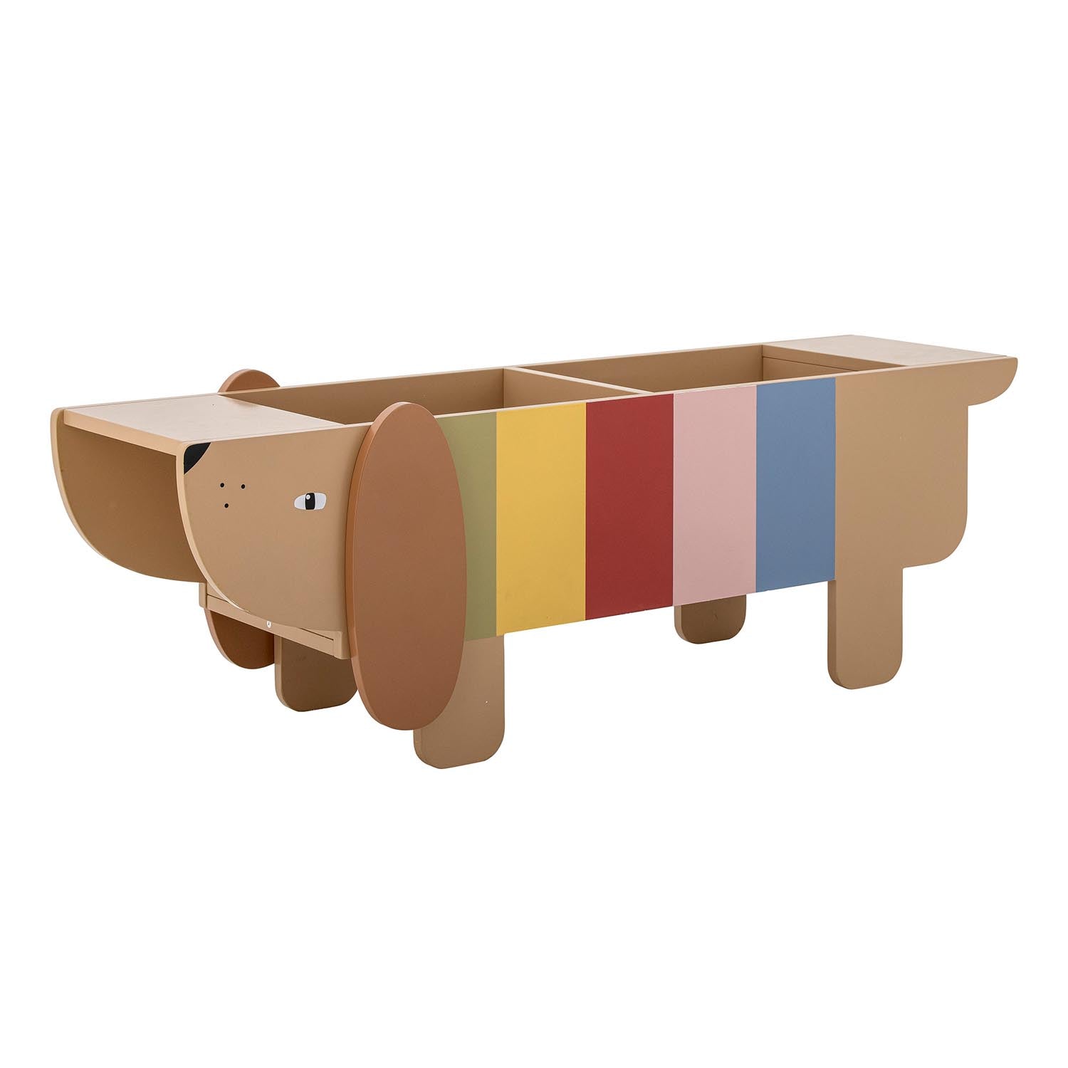 Der Charlie Bücherständer von Bloomingville Mini aus braunem MDF bietet praktische und elegante Aufbewahrung für Kinderbücher.