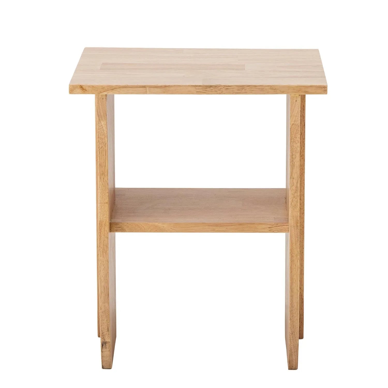 Eleganter Hocker aus Gummibaumholz, vielseitig einsetzbar mit integriertem Regal für stilvollen Stauraum.