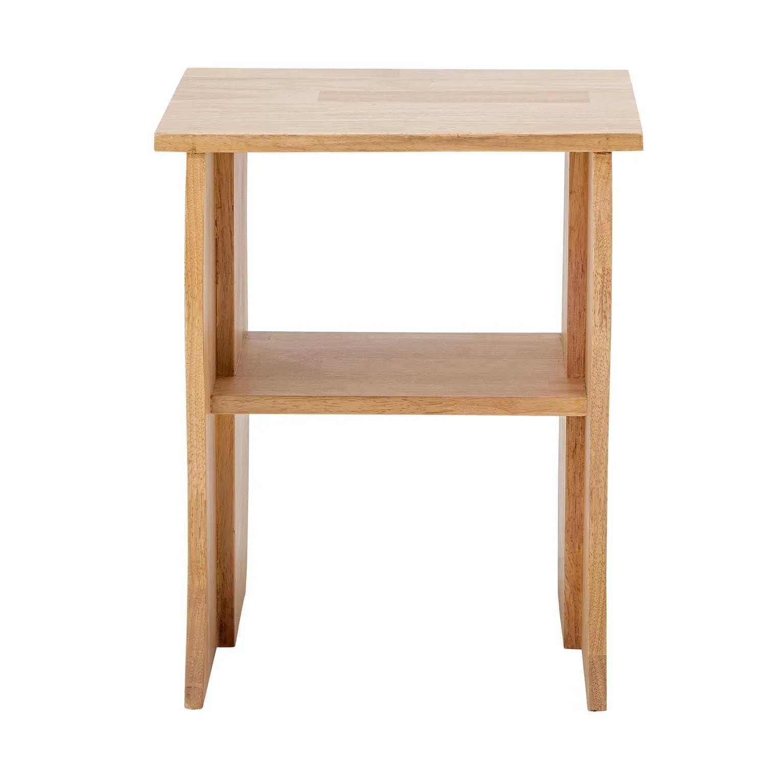 Eleganter Hocker aus Gummibaumholz, vielseitig einsetzbar mit integriertem Regal für stilvollen Stauraum.