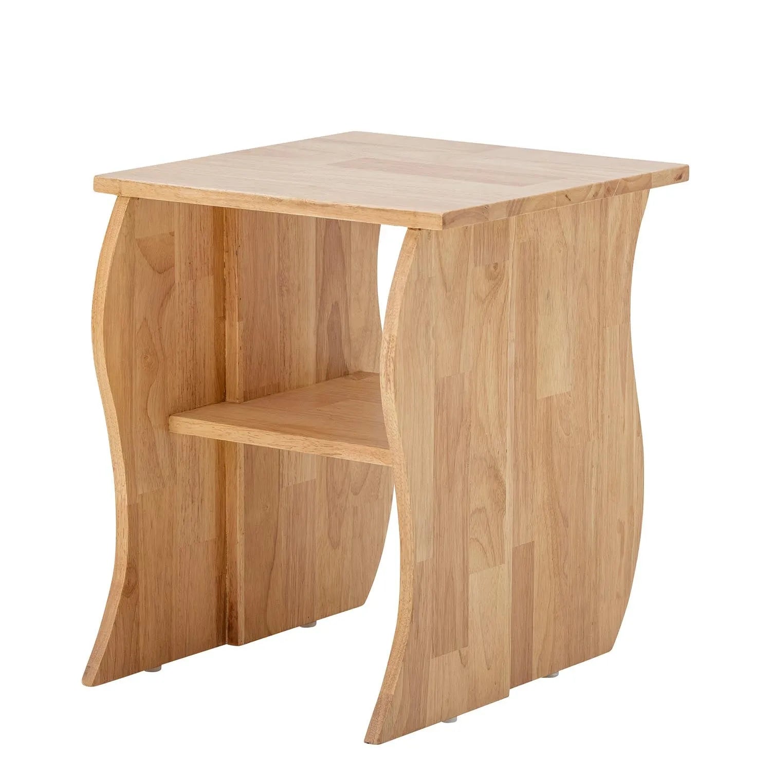 Eleganter Hocker aus Gummibaumholz, vielseitig einsetzbar mit integriertem Regal für stilvollen Stauraum.