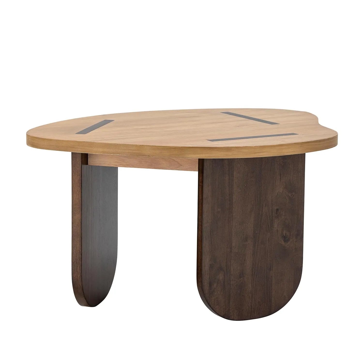 Eleganter Couchtisch aus Gummibaumholz, vereint skandinavisches Design mit Funktionalität und natürlicher Schönheit.